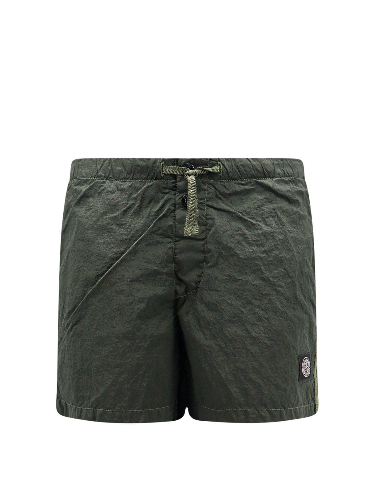 Shop Stone Island Compass Patch Swim Shorts In Musk