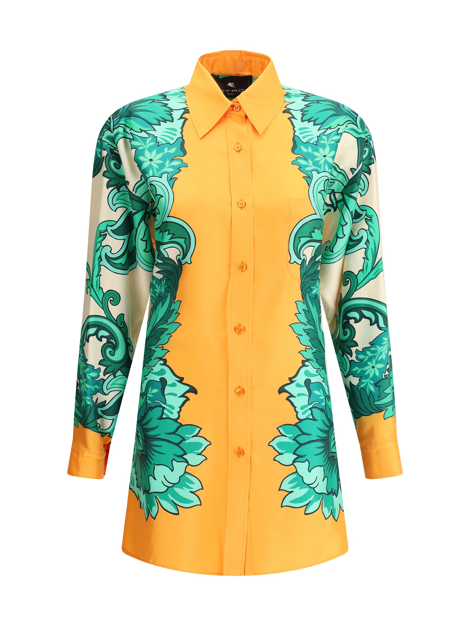 Etro Women's Floral Print Shirt With Knotted Detail | Size 42 | Wria005699sp1e7 In Yellow