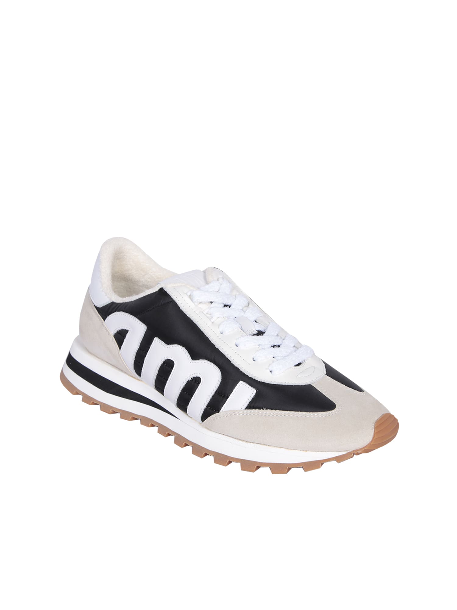 Shop Ami Alexandre Mattiussi Ami Rush Leather And Canvas Sneakers In Black And Ivory
