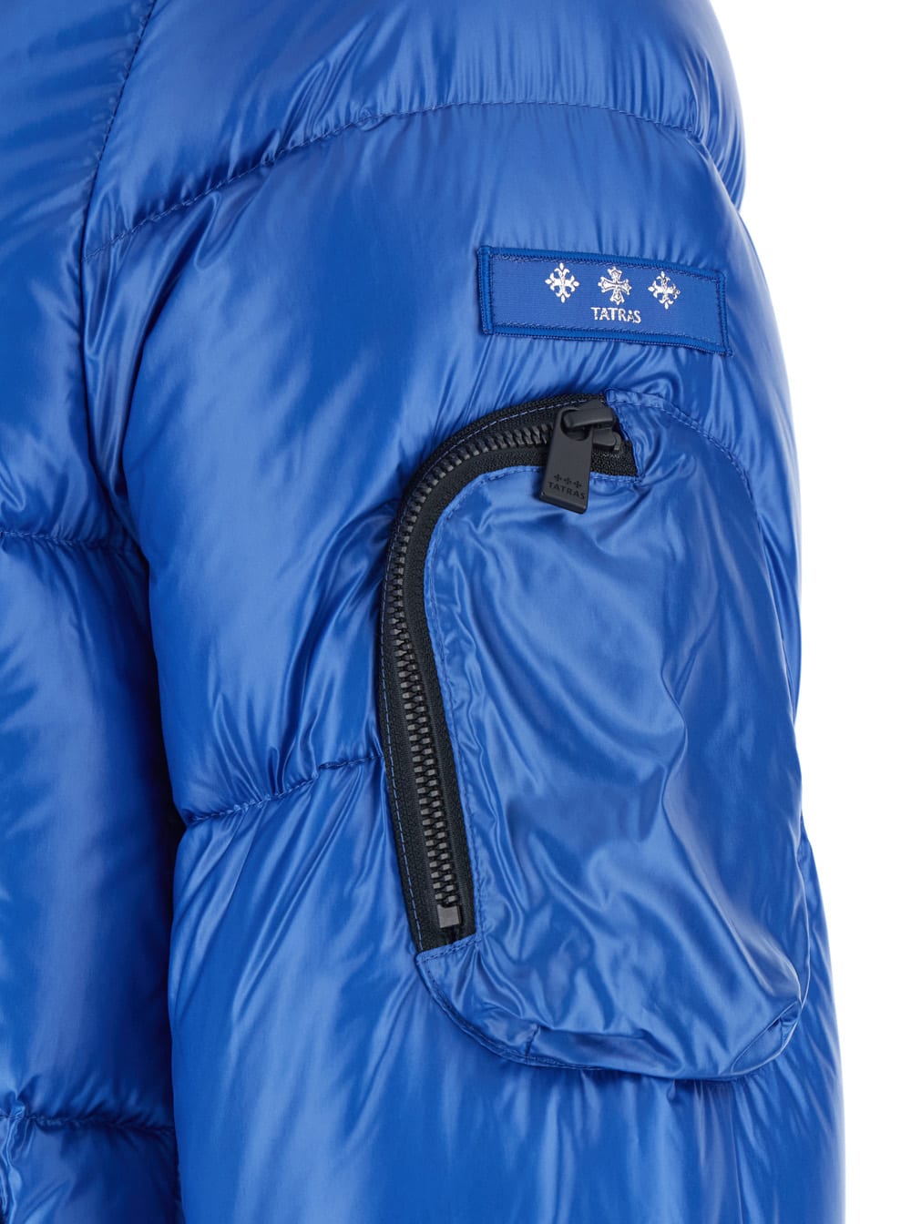 Tatras Belbo Blue Down Jacket With Fixed Hood And Logo Patch On The Sleeve In Tech Fabric Man In Blue