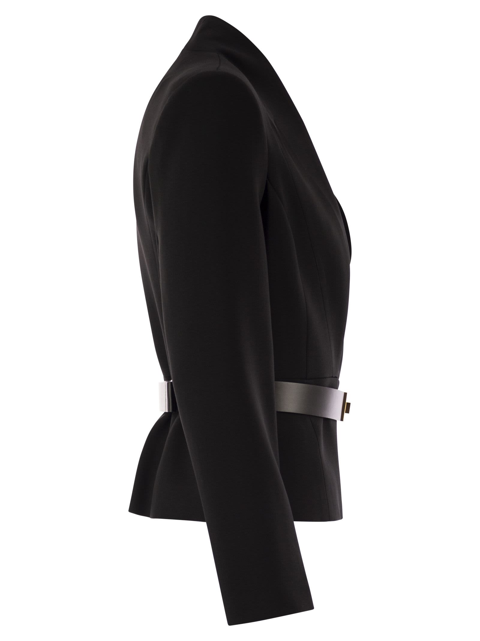 Elisabetta Franchi Crepe Jacket With Satin Lapels In Black