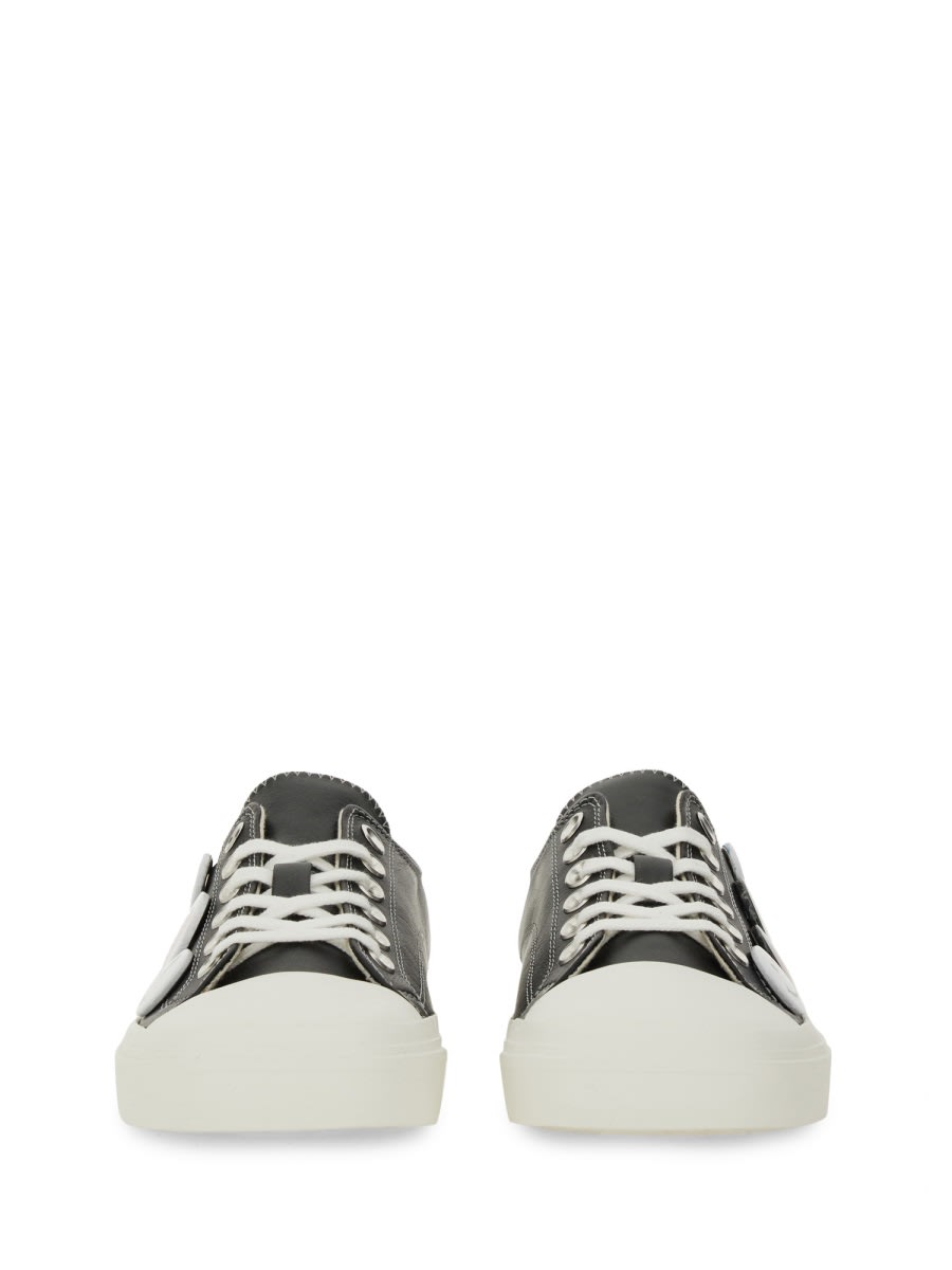 Moschino Black Leather Sneakers With Playful Pins In Black