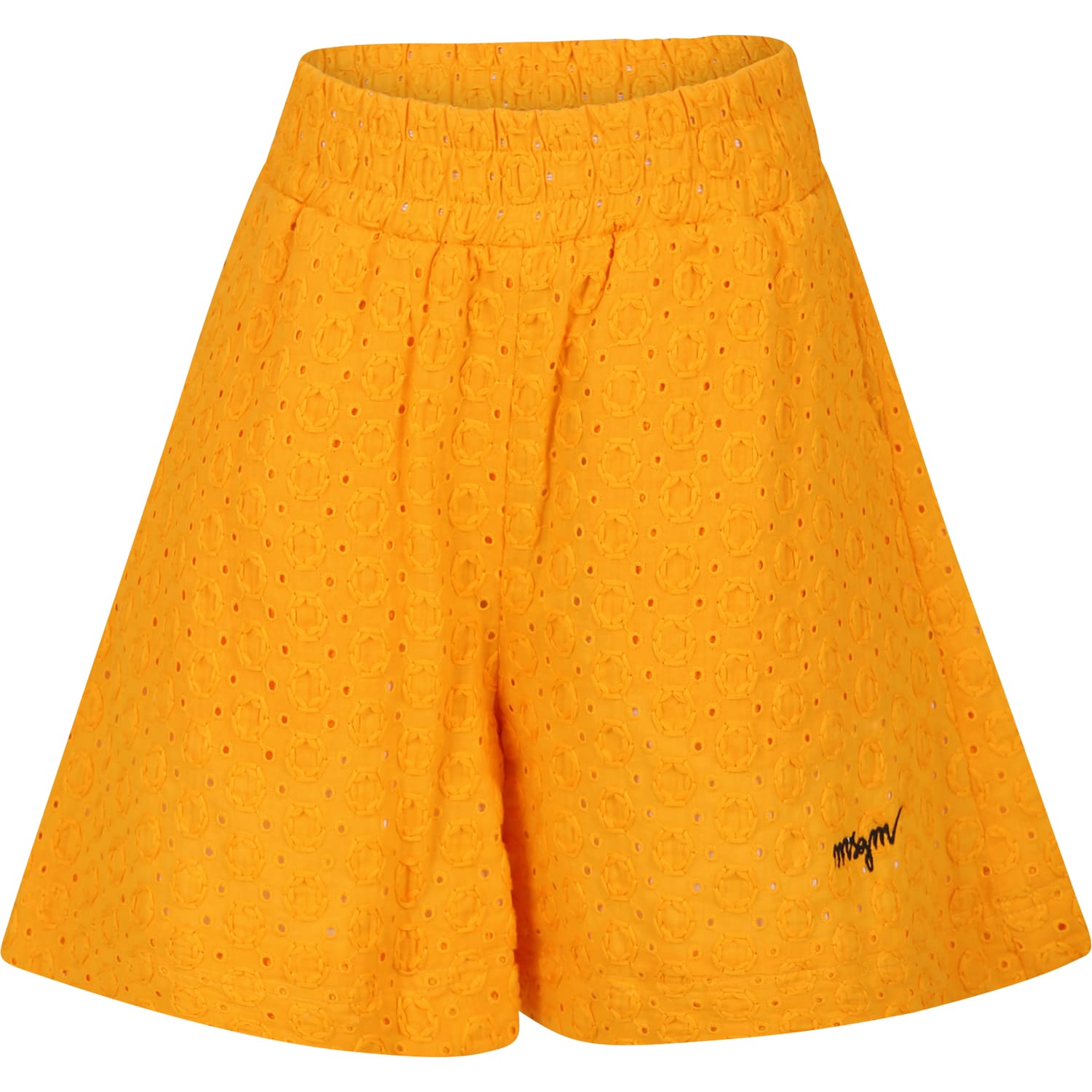 Msgm Kids' Orange Short For Girl With Broderie Anglaise In Gray