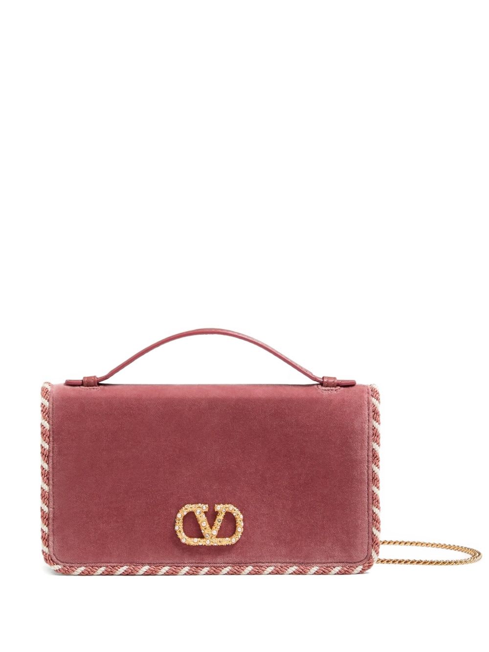 Valentino Garavani Vlogo Signature Velvet Wallet On Chain In White