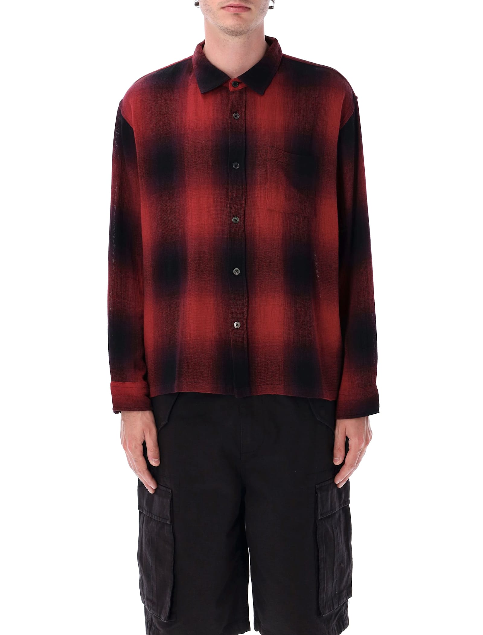 Stussy Loose Weave Plaid Shirt In Red