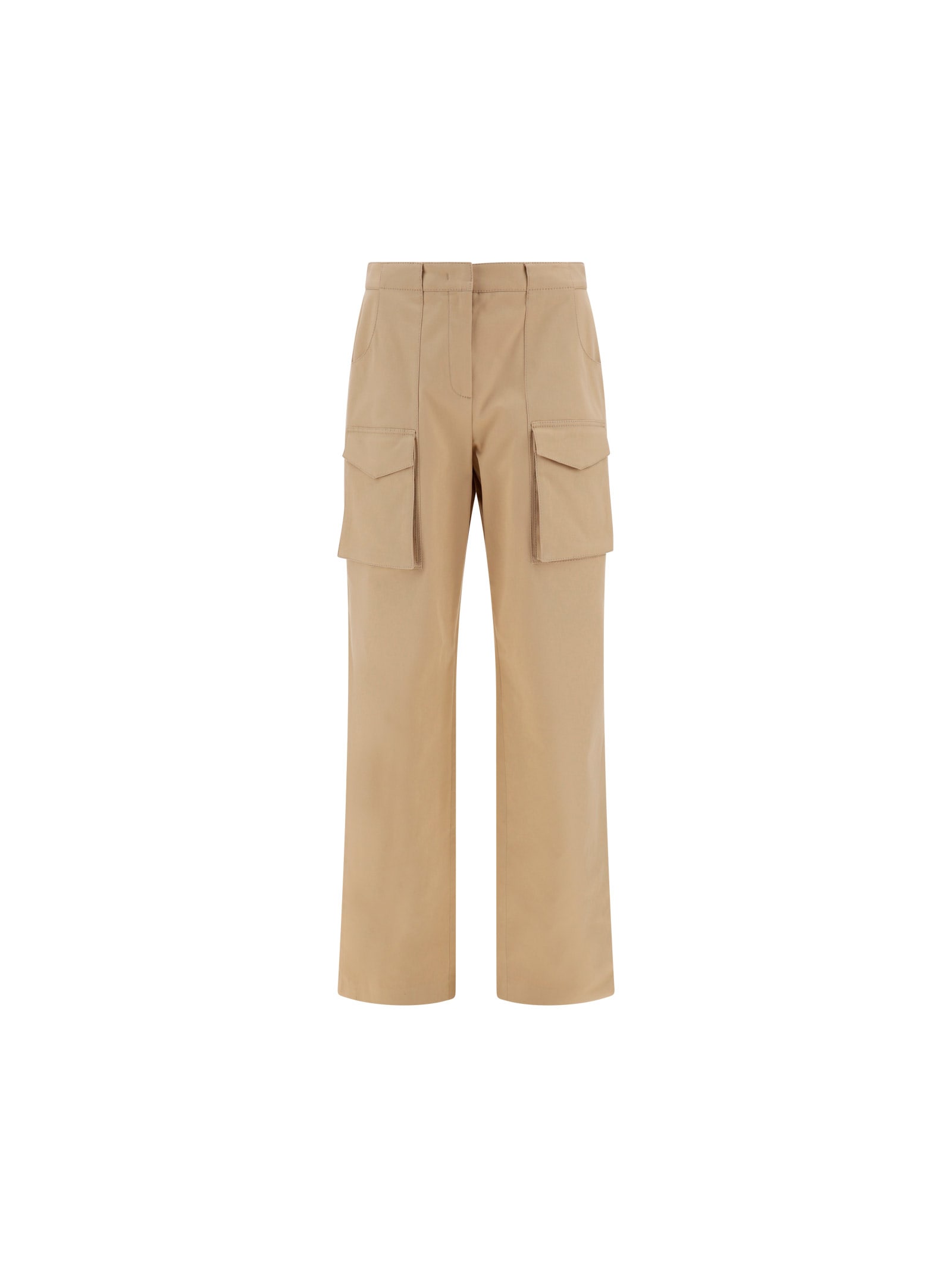 Ermanno Scervino Low Waist Wide Twill Cargo Pants In Safari