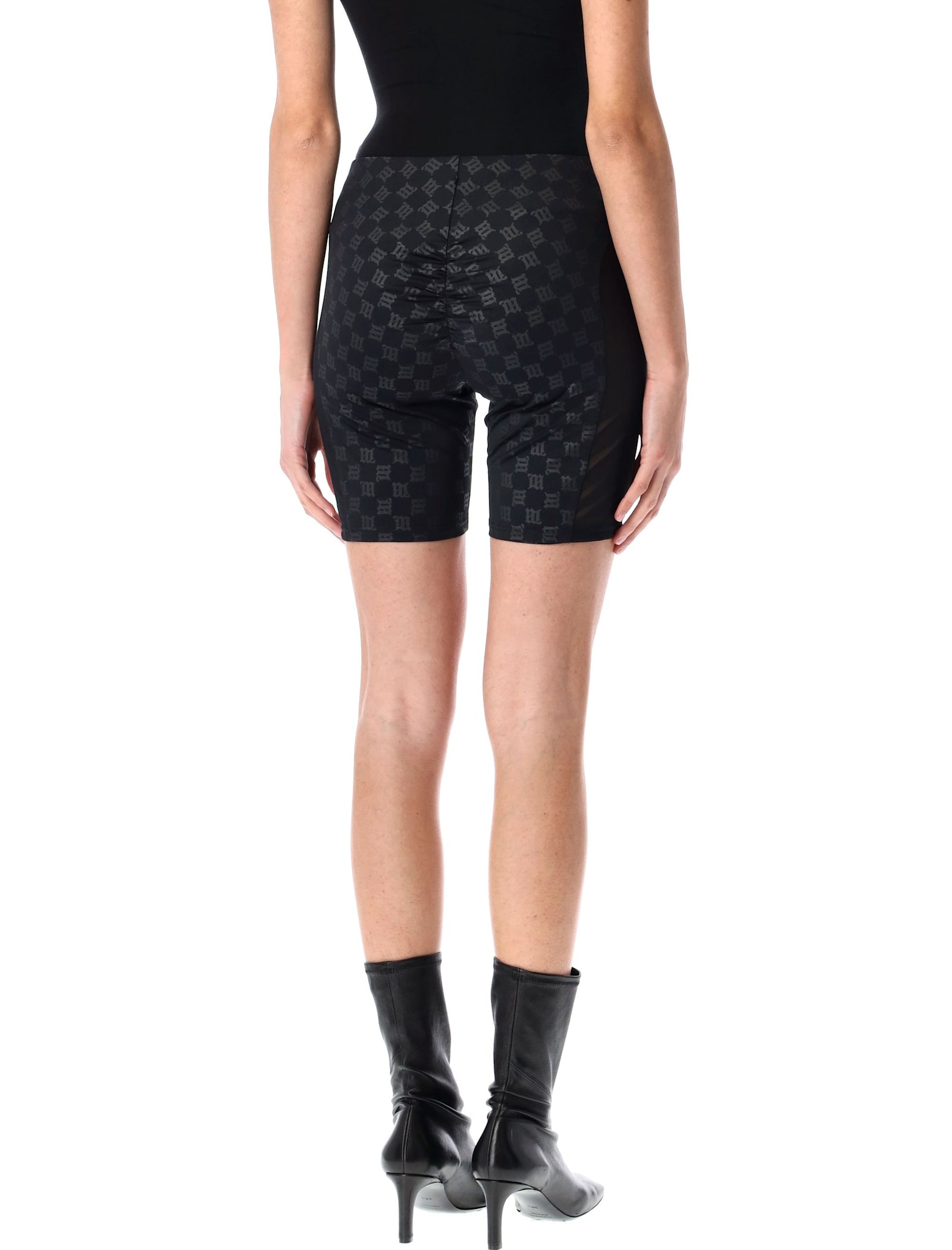 Misbhv Monogram Fitted Biker Shorts With Mesh Panel In Black