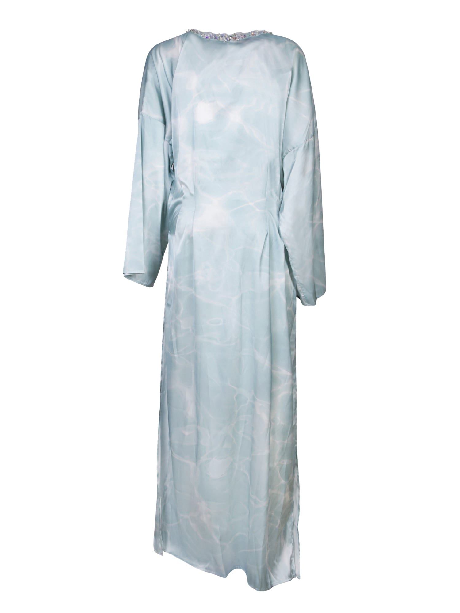 Shop Amen Light Blue Marble Satin Kaftan Dress
