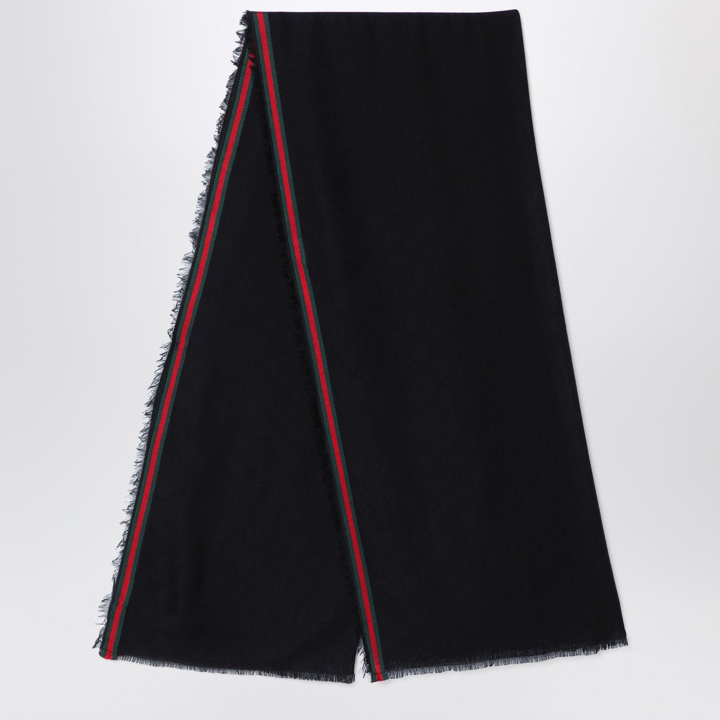 Shop Gucci Black Silk And Cotton Stole With Gg Pattern