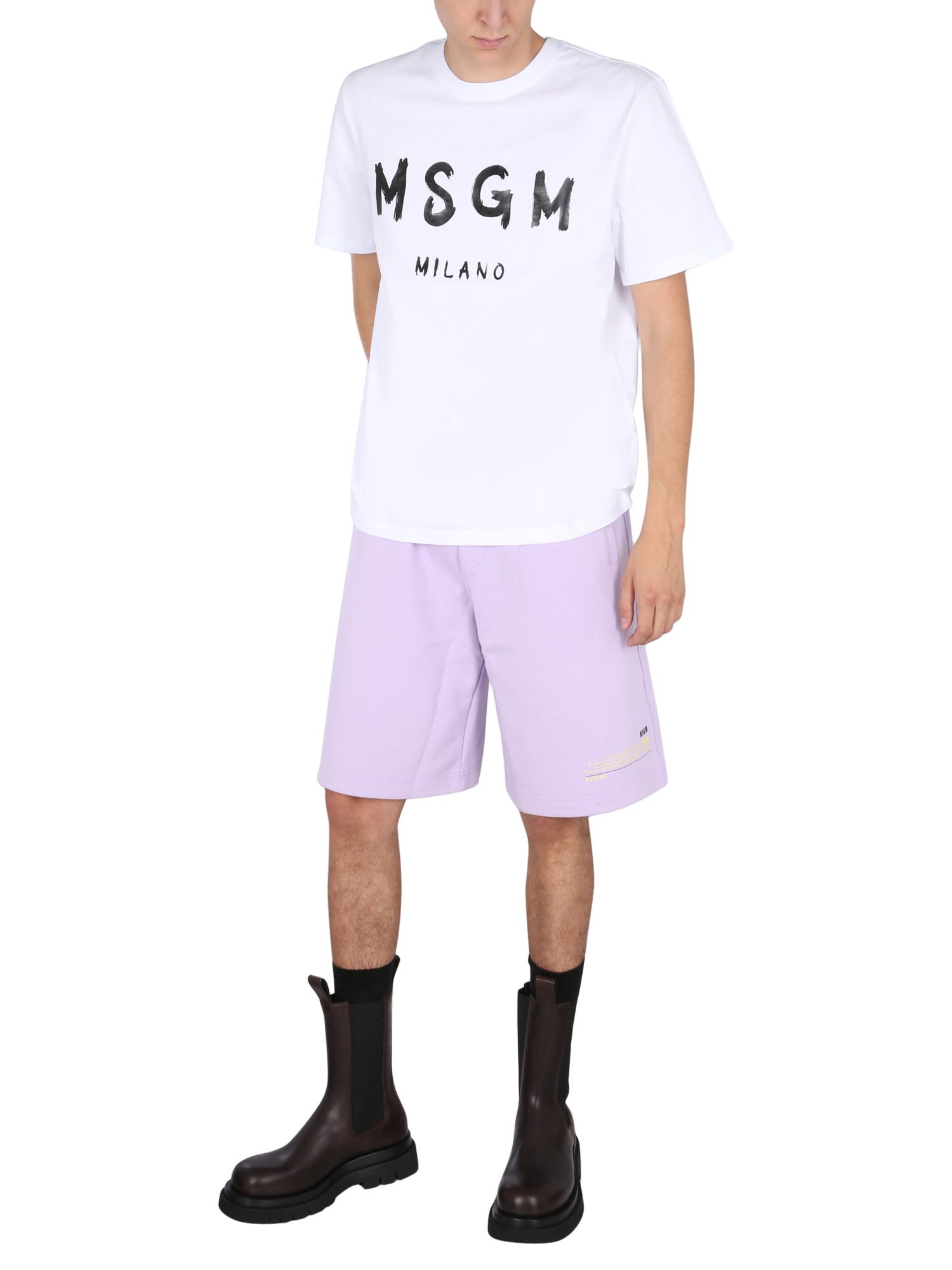 Shop Msgm T-shirt With Brushed Logo In Bianco