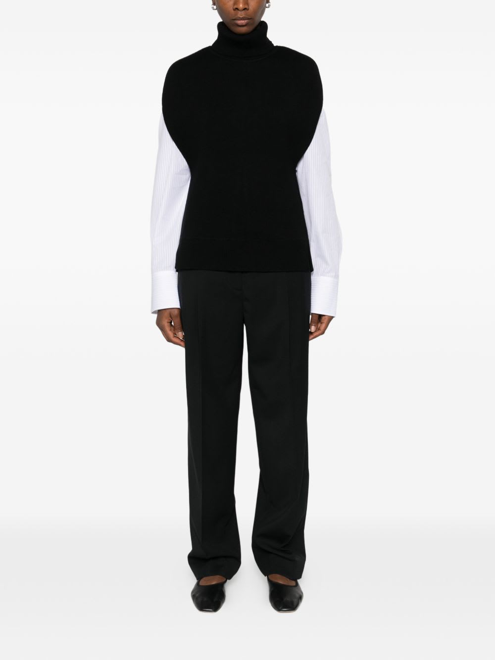 Totême Wool Turtleneck Vest Layered Design In Black