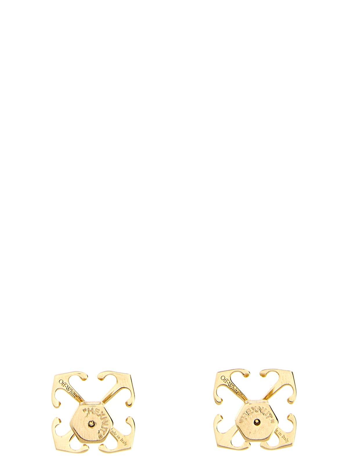 Shop Off-white Logo Engraved Earrings In Gold