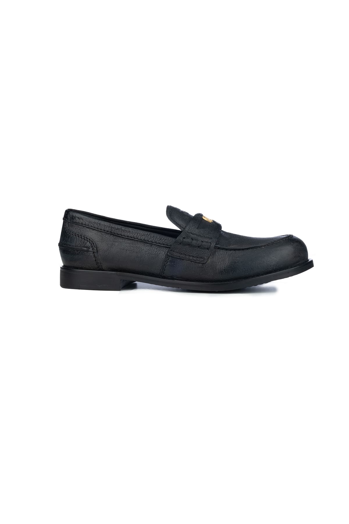 Miu Miu Round Toe Leather Loafers With Rubber Sole In Black