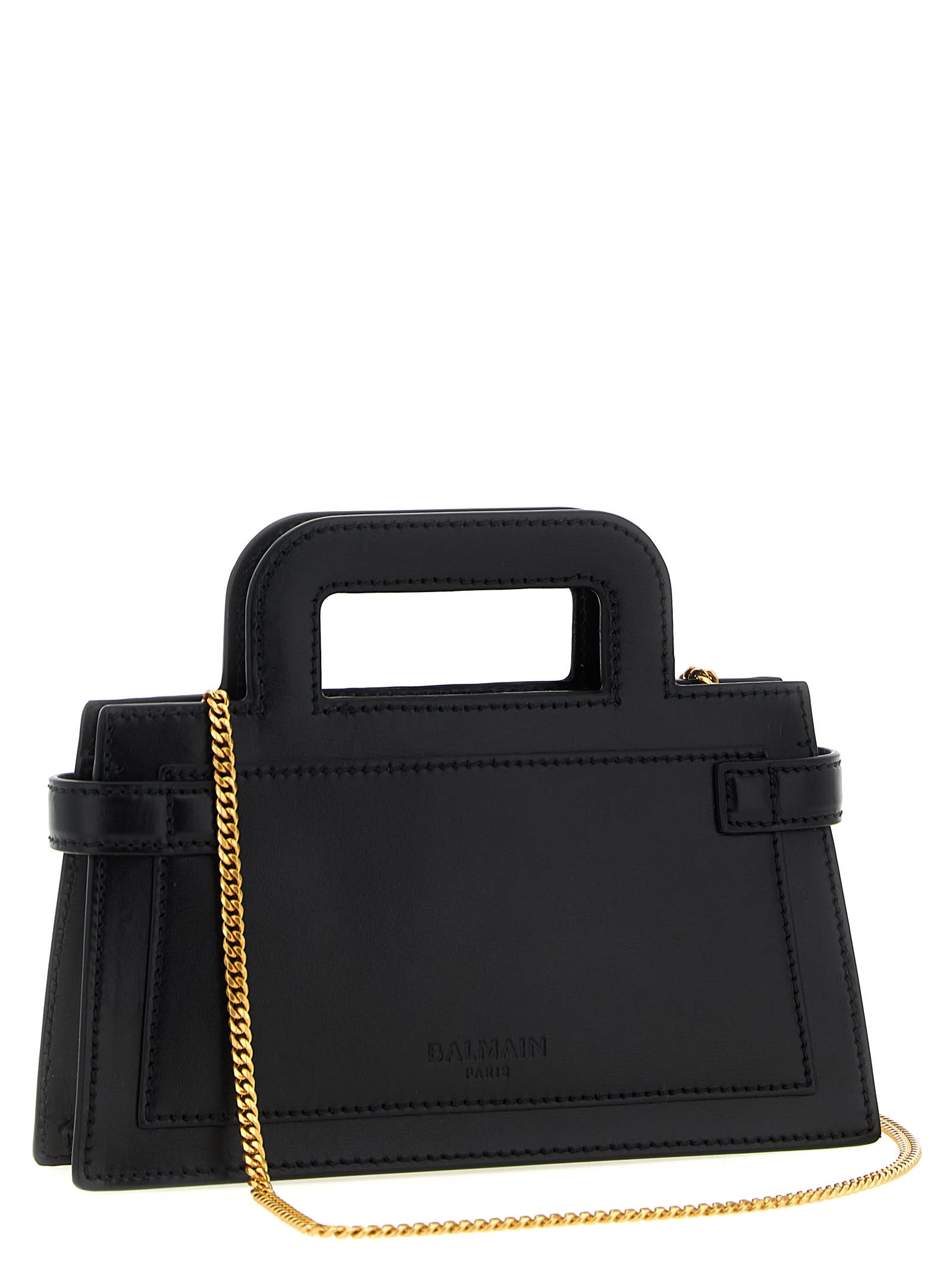Balmain Small Geometric Pattern Handbag With Chain Strap In Black