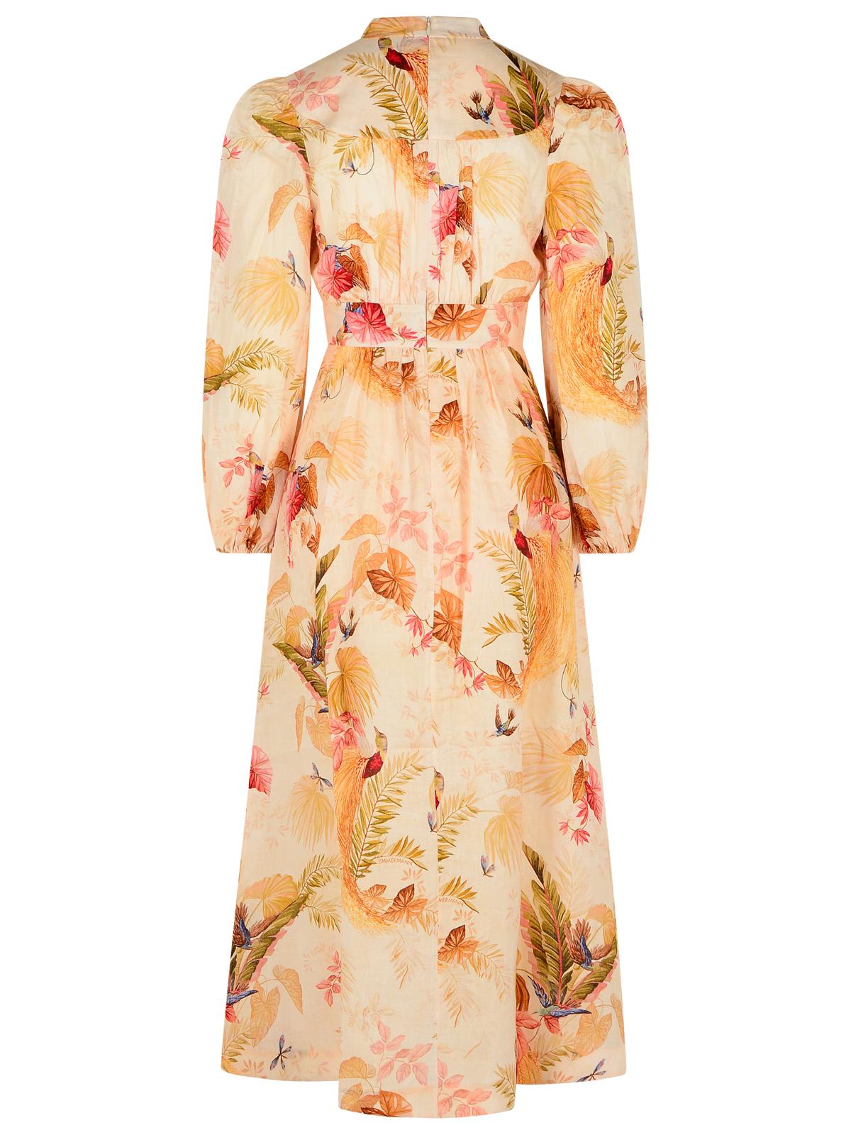Zimmermann Plunge Low-cut Linen Dress In Cream Palm Floral Color In Neutral