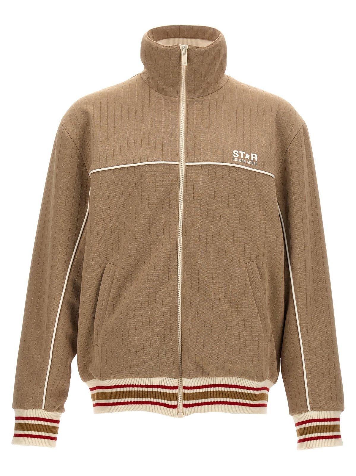 Shop Golden Goose Logo Ribbed Jacket In Pale Khaki