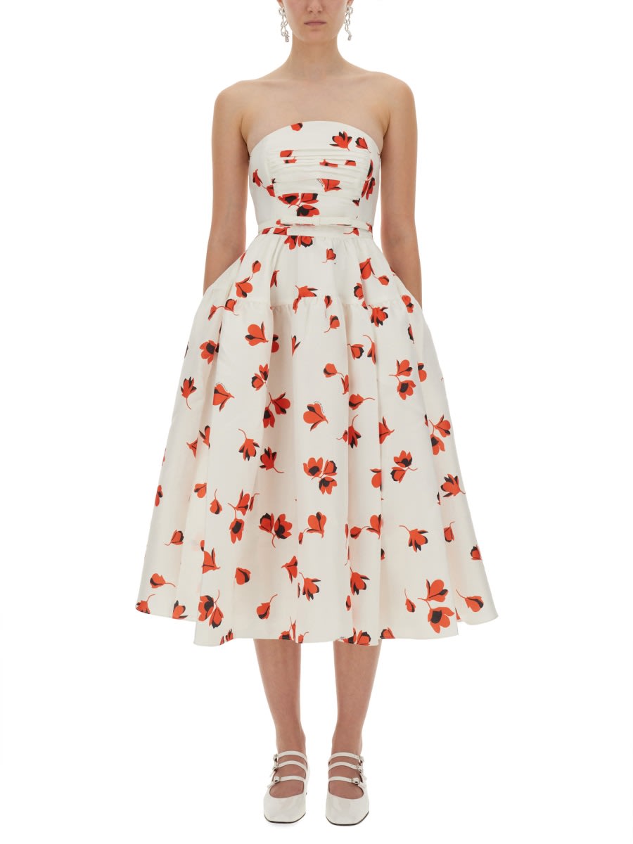 Self-portrait Midi Dress With Floral Print In White