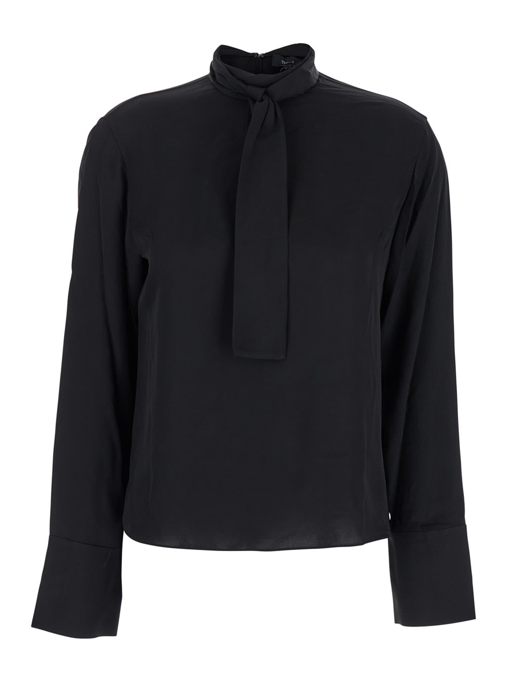 Shop Theory Black Blouse With Scarf In Silk Woman