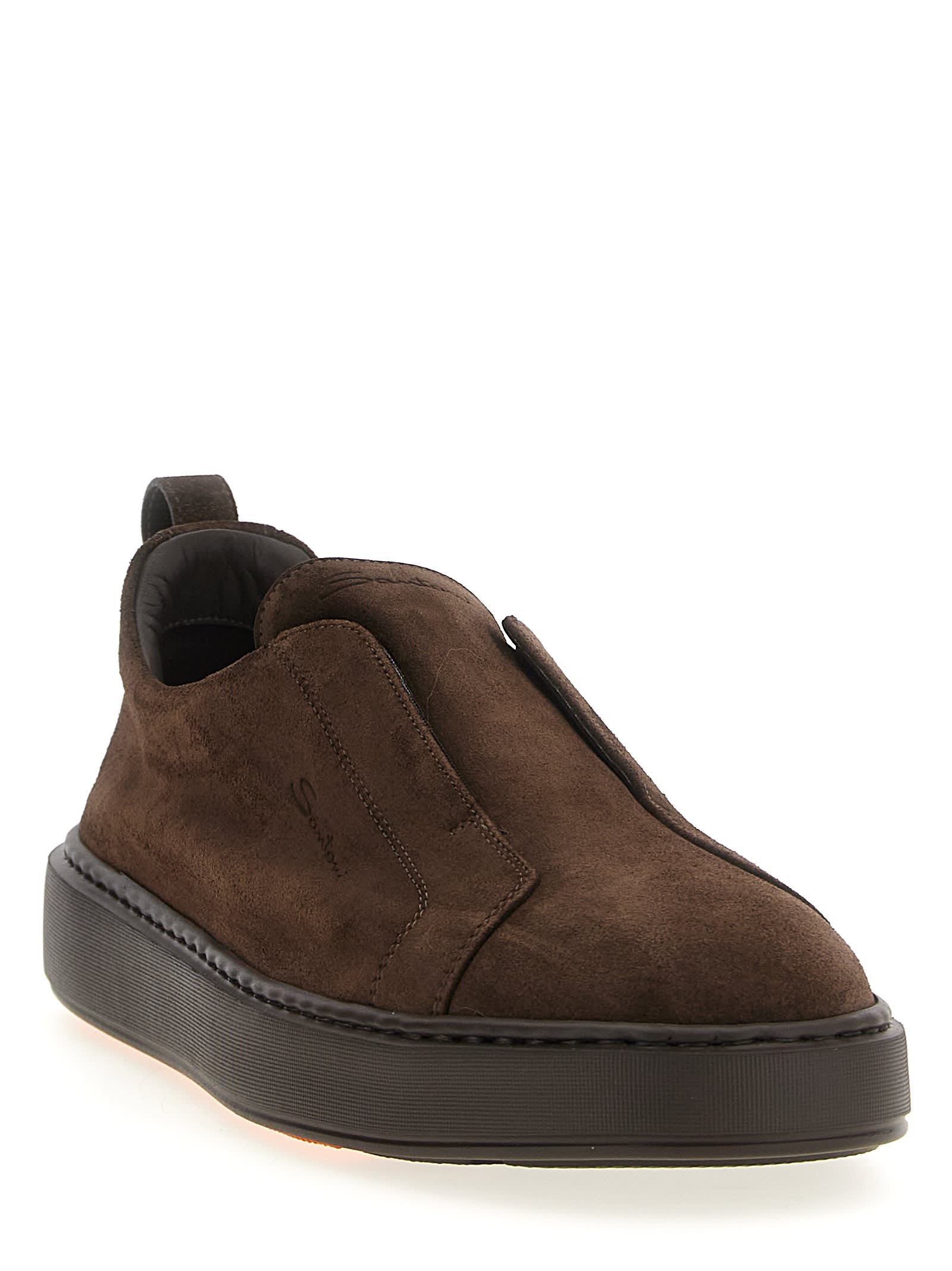 Santoni Victory Sneakers In Brown Suede In Brown