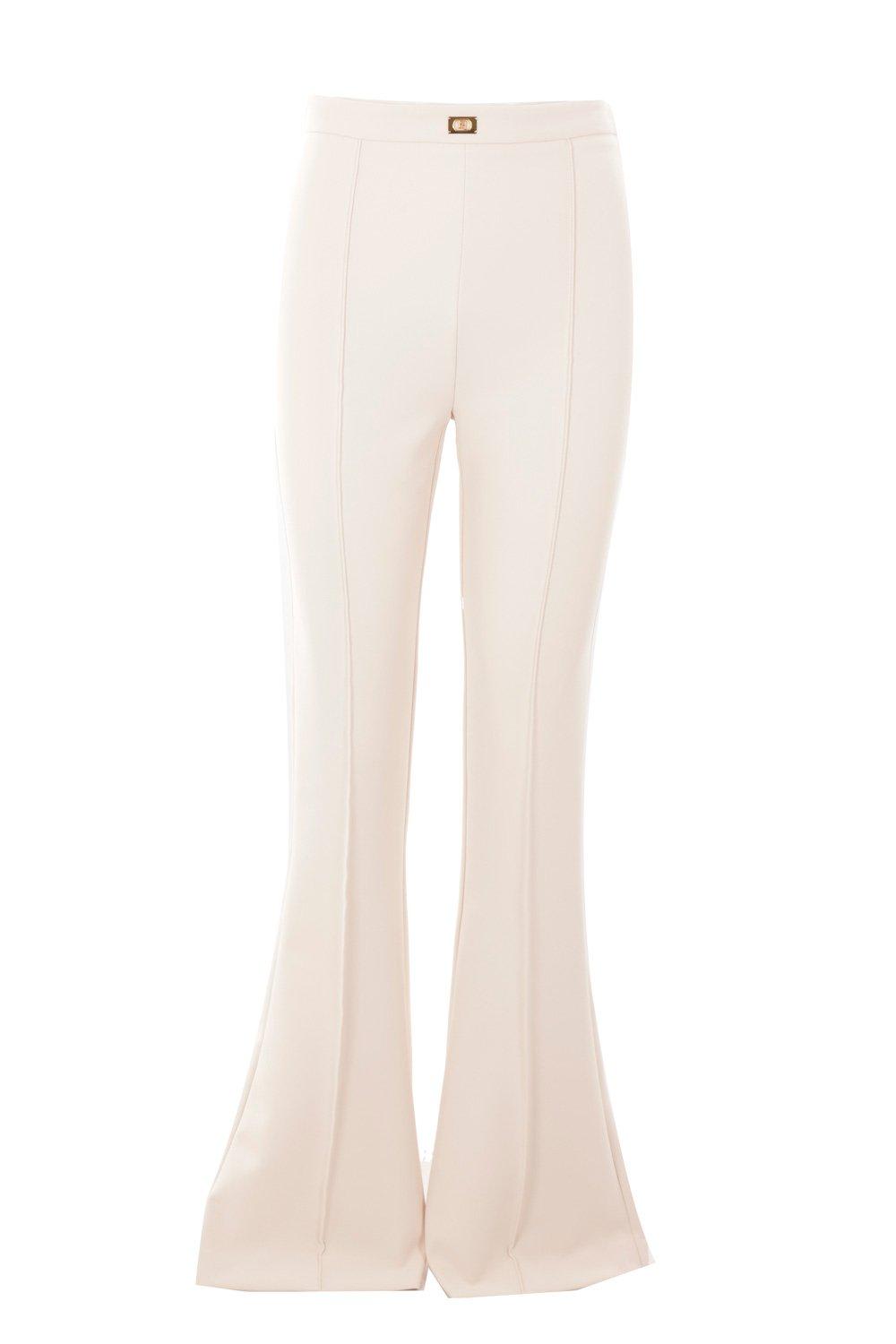 Elisabetta Franchi Butter Flared Trouser With Logo In Cream