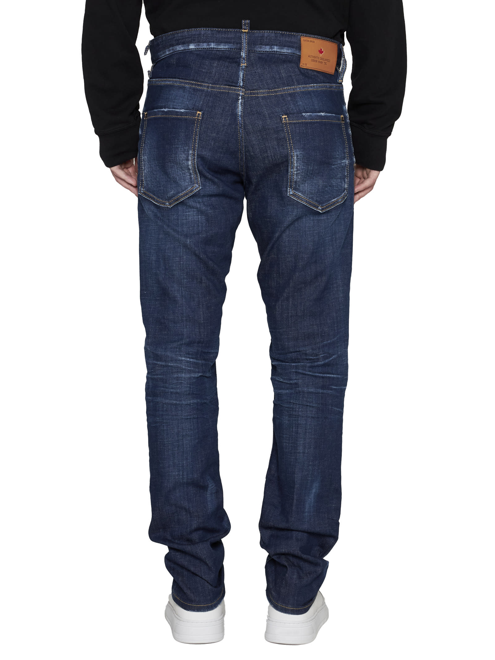 Dsquared2 Five Pocket Stretch Denim Trousers With Localized Wear Washing In Blue