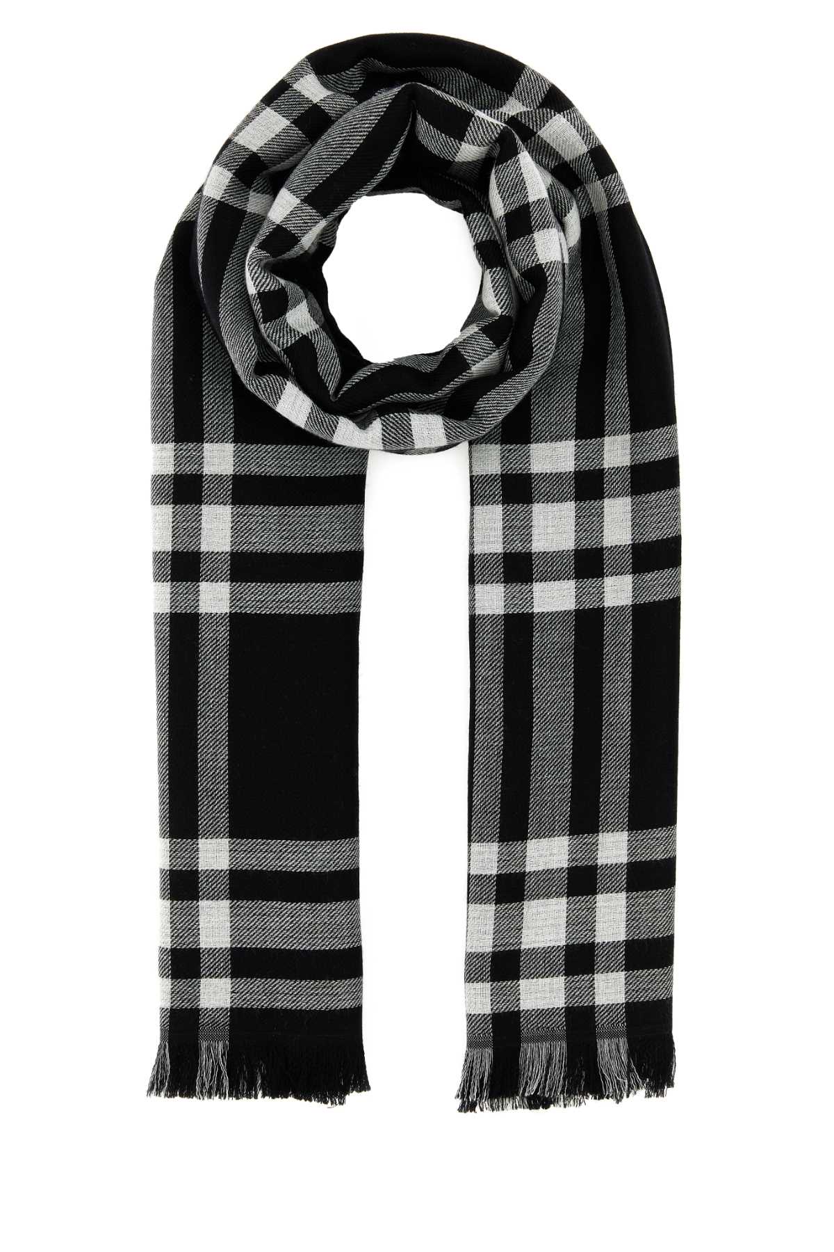 Shop Burberry Embroidered Wool Blend Scarf In Black