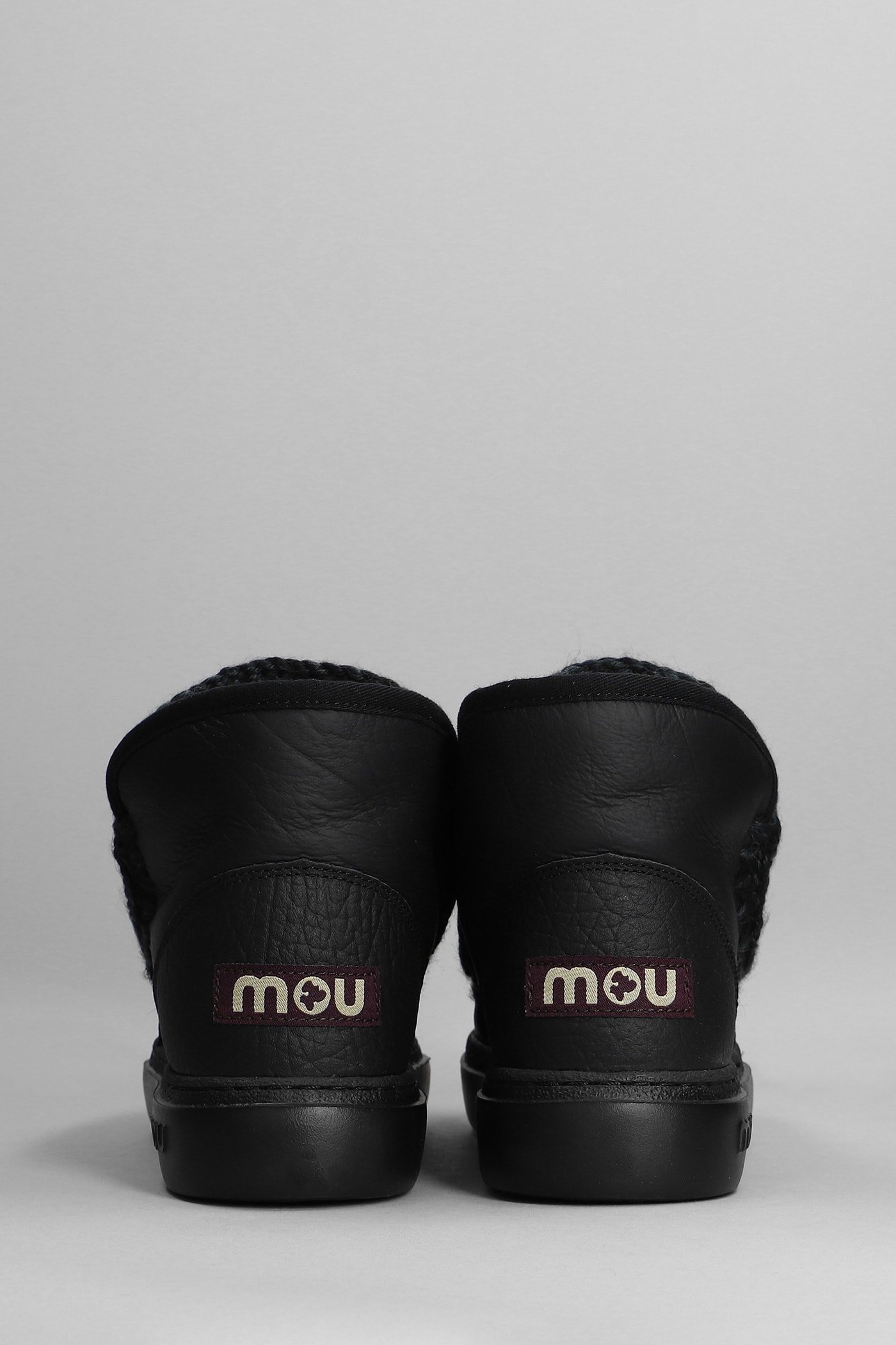 MOU ESKIMO SNEAKER BOLD LOW HEELS ANKLE BOOTS IN BLACK LEATHER 