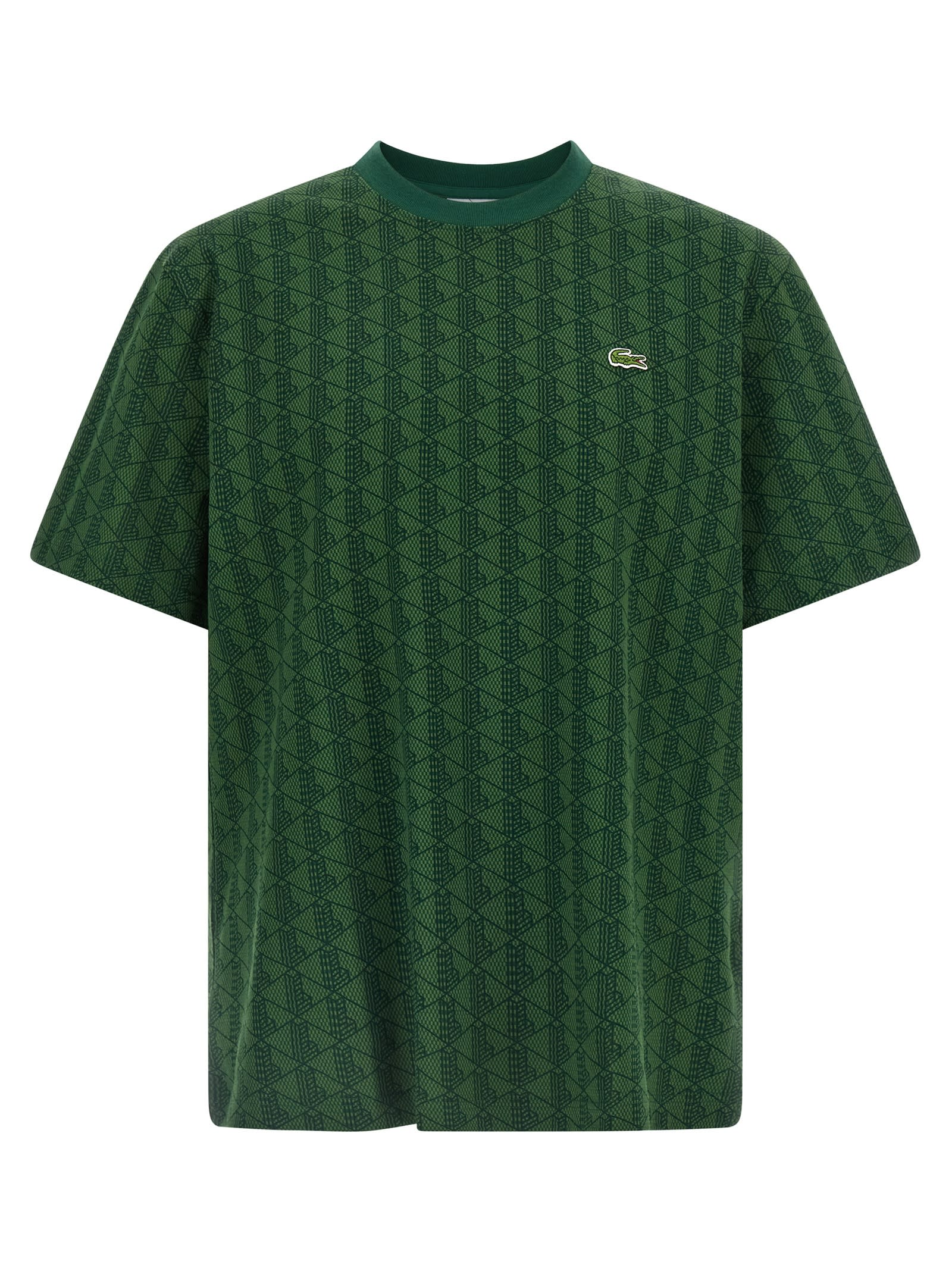 Lacoste Geometric Pattern Crew Neck Short Sleeve T-shirt In Green