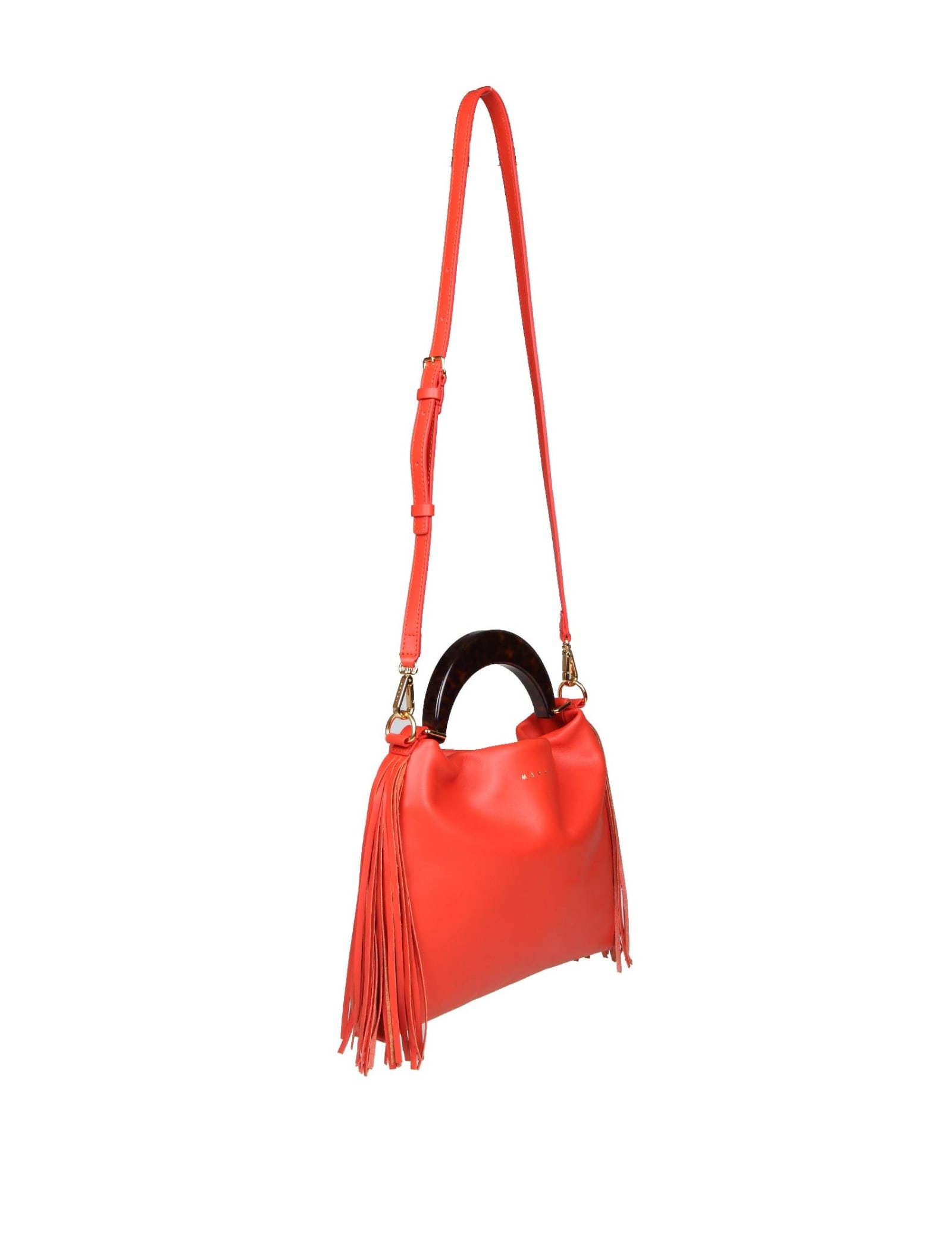 Shop Marni Venice Small Bag With Leather Fringes In Coral