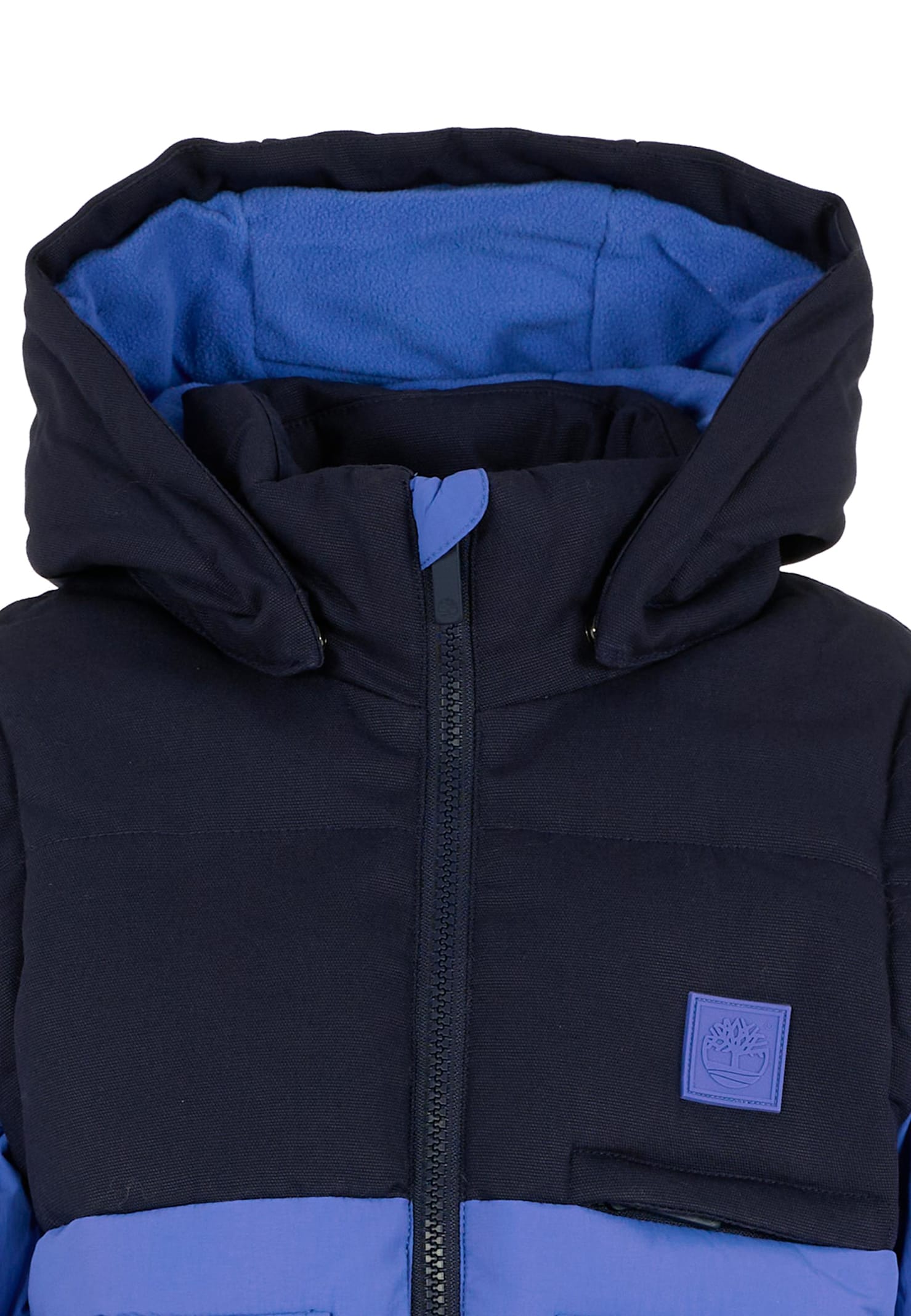 Timberland Blue Down Jacket For Boy With Patch In Blue