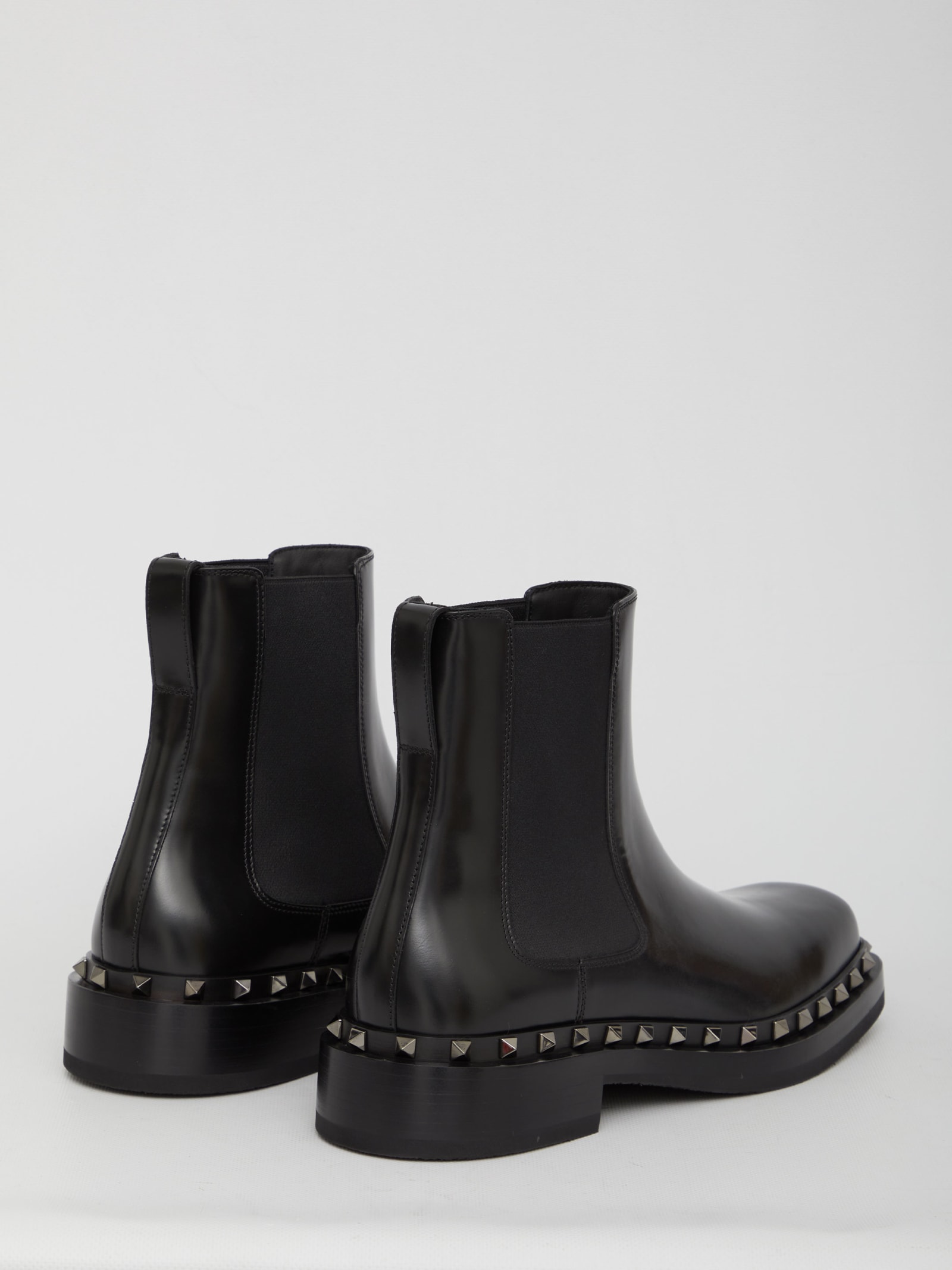 Valentino Studded Calf Leather Elastic Ankle Boots In Black