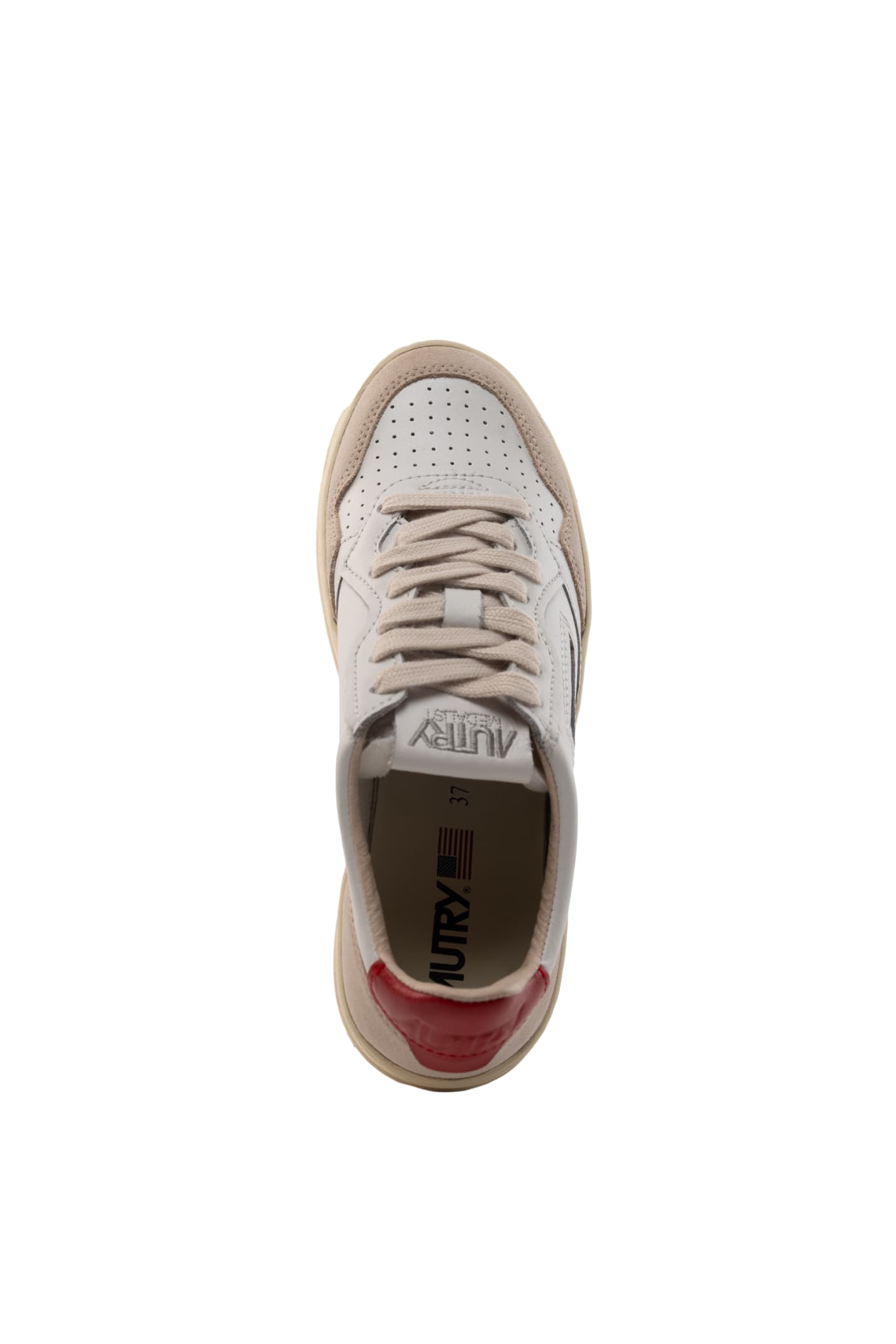 Shop Autry Medalist Low Sneakers In White/red Leather And Suede