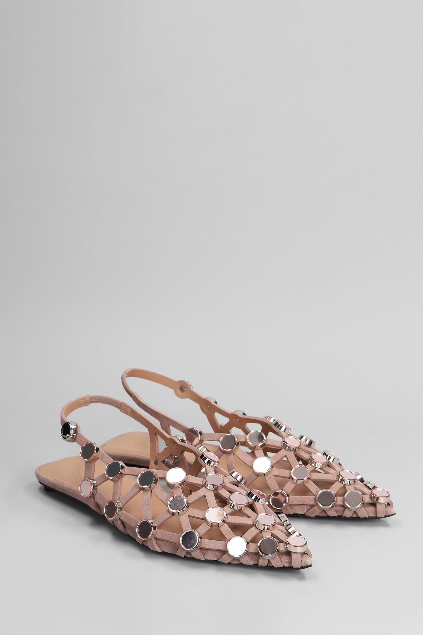Attico Grid Flats In Rose-pink Suede In Multi