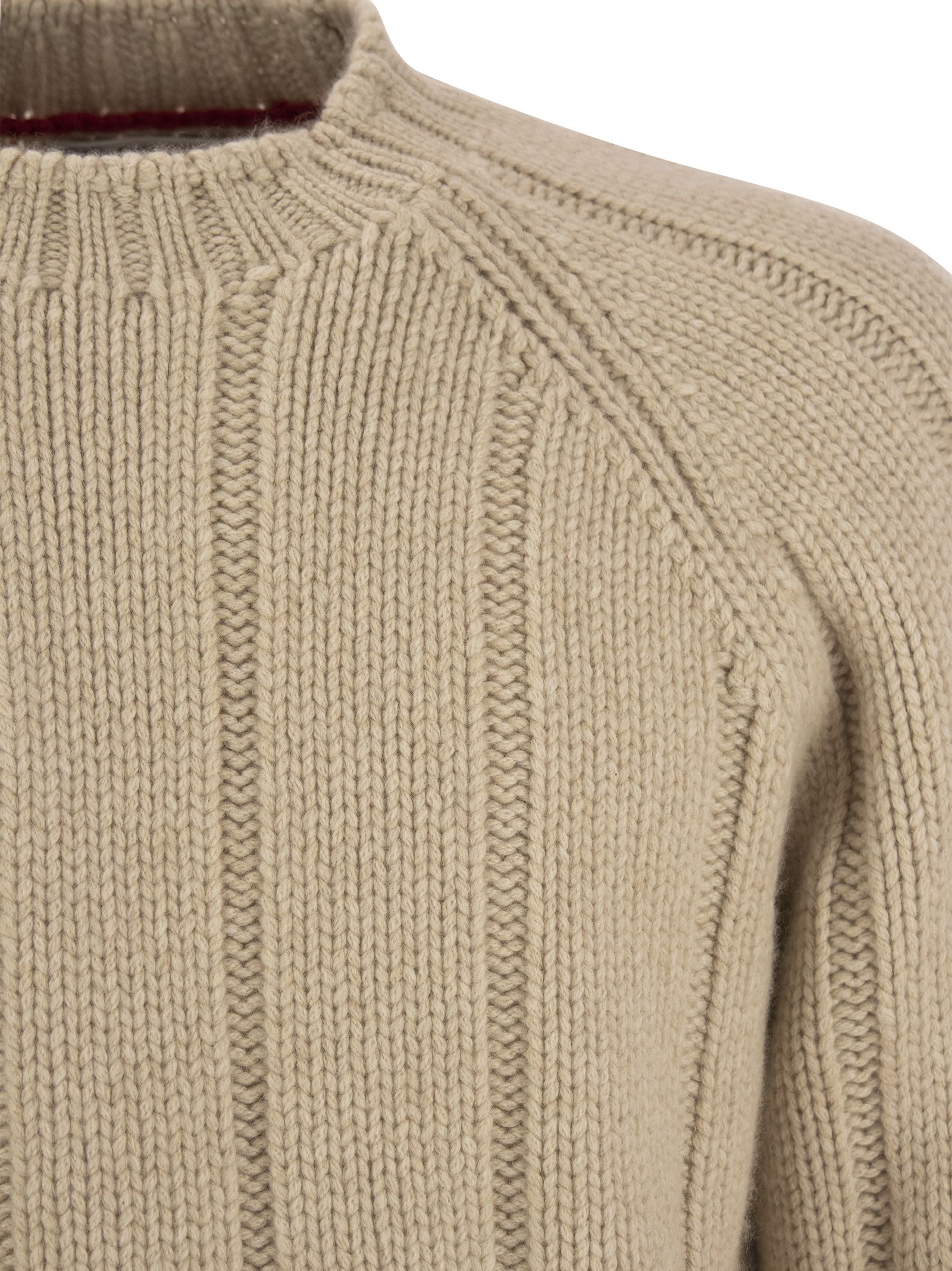 Shop Brunello Cucinelli Flat-ribbed Cashmere Sweater In Beige