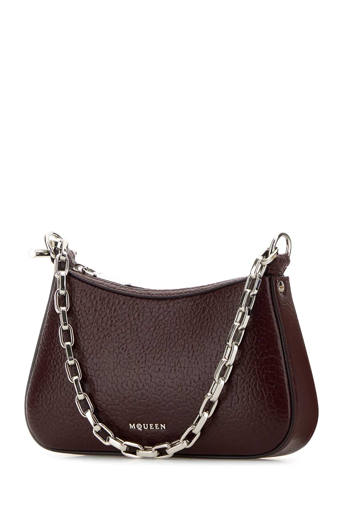 Alexander Mcqueen Textured Leather Chain Strap Mini Bag In Cranberrysilver