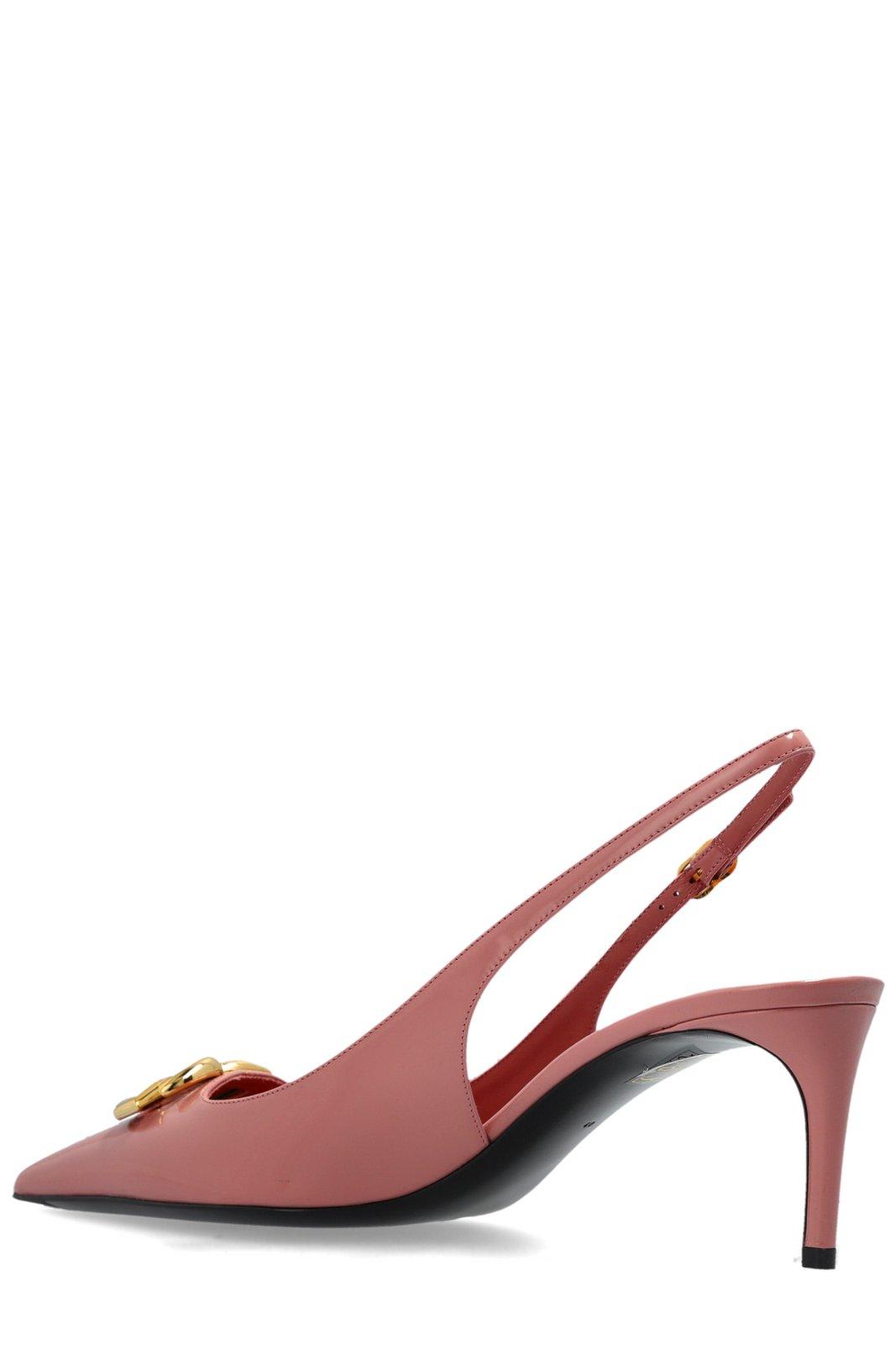 Dolce & Gabbana Pink Slingback With Metallic Logo In Patent Leather Woman In Pink