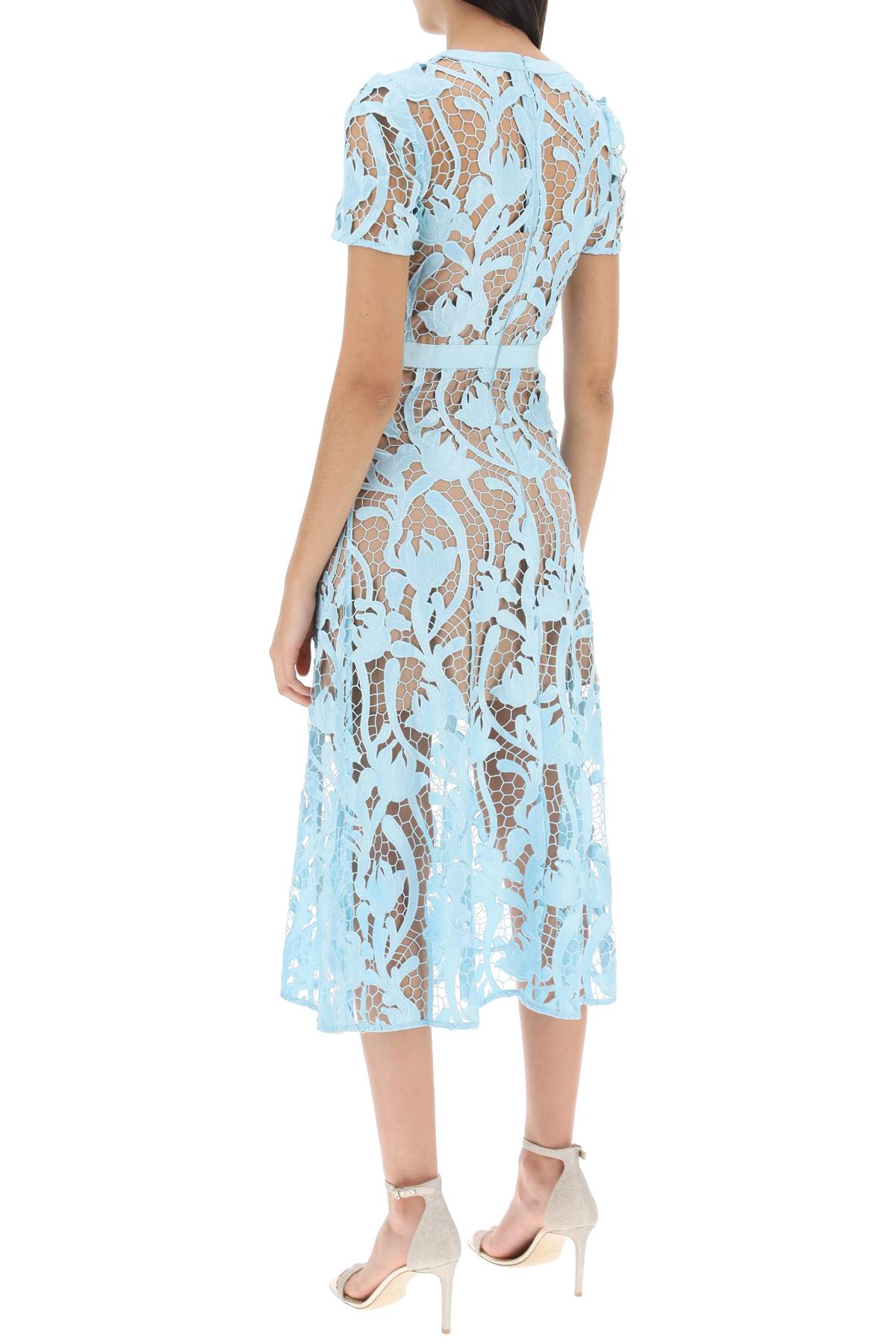 Self-portrait Self Portrait Women Light Blue Short Sleeve Round Neckline Lace Midi Dress In Blue