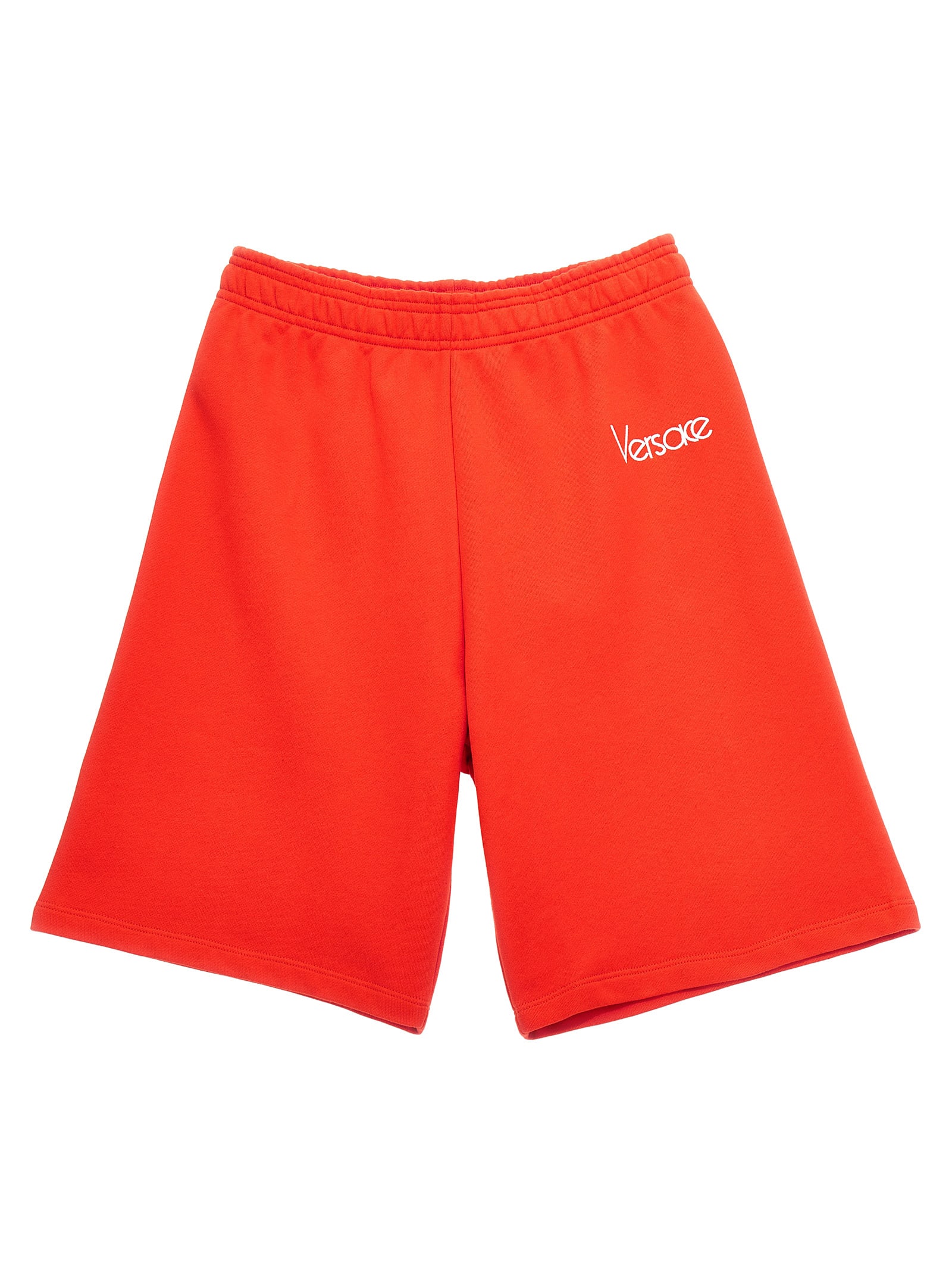 Versace 90s Vintage Logo Bermuda Shorts In Red