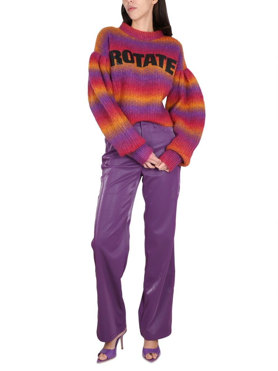 Rotate Birger Christensen Intarsia-logo Striped Cropped Jumper In Multicolour