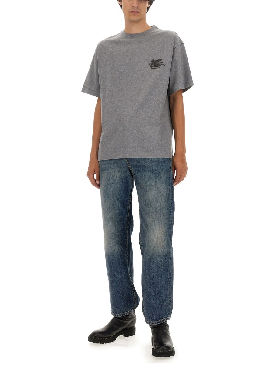 Shop Etro T-shirt With Pegasus Embroidery In Grey