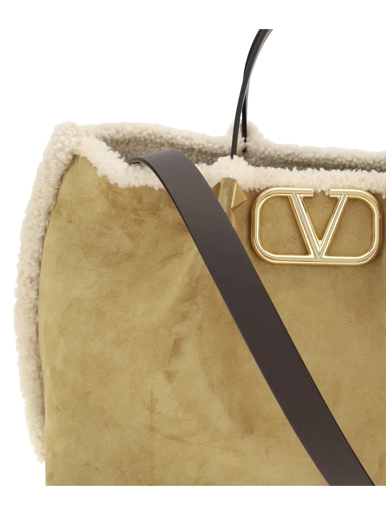 Valentino Suede And Sheepskin Medium Tote Bag In Brown