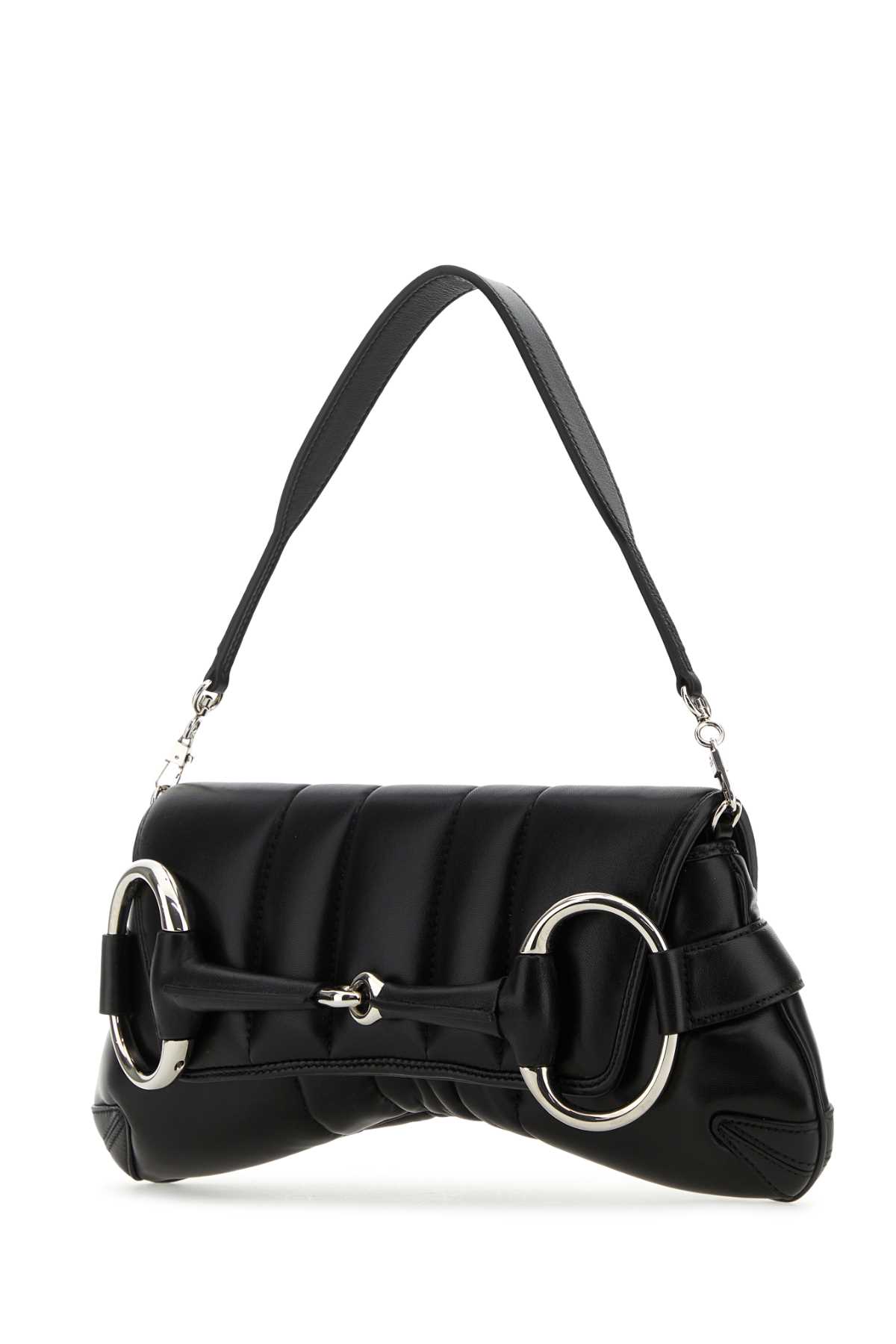 Shop Gucci Black Medium  Horsebit Chain Leather Shoulder Bag In 1000