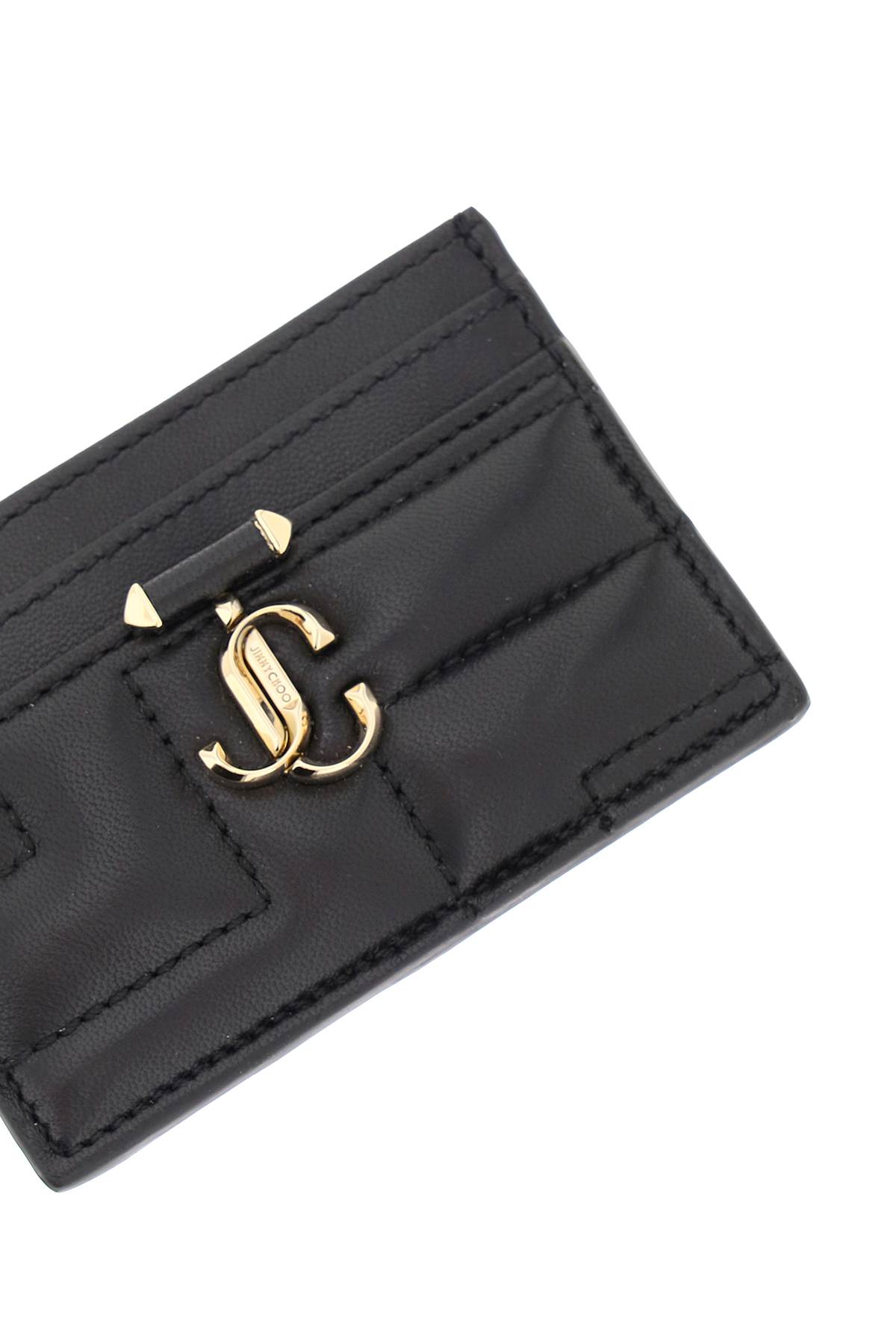Shop Jimmy Choo Quilted Nappa Leather Card Holder In Black Light Gold (black)