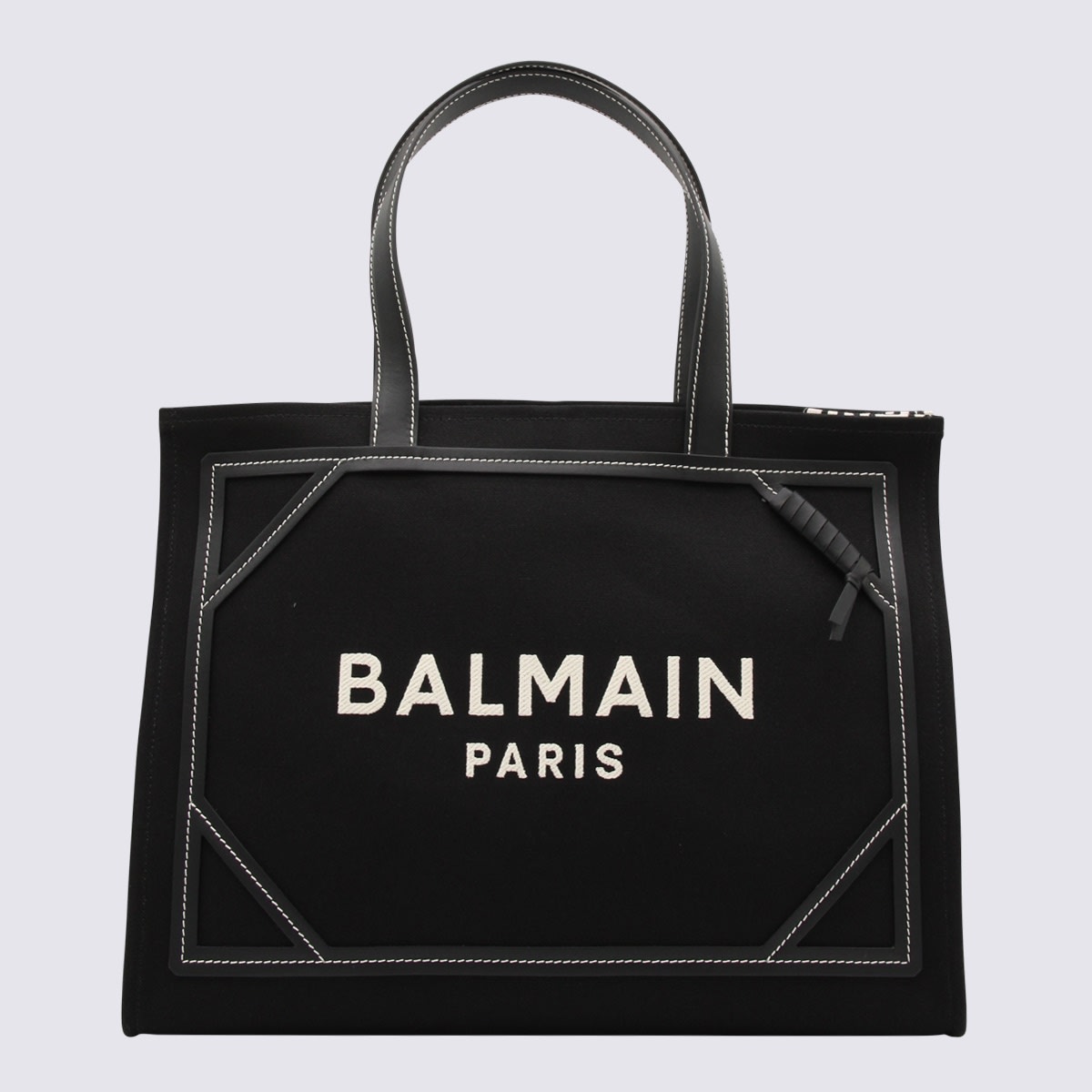 Shop Balmain Black Cotton Tote In Ivorie/noir