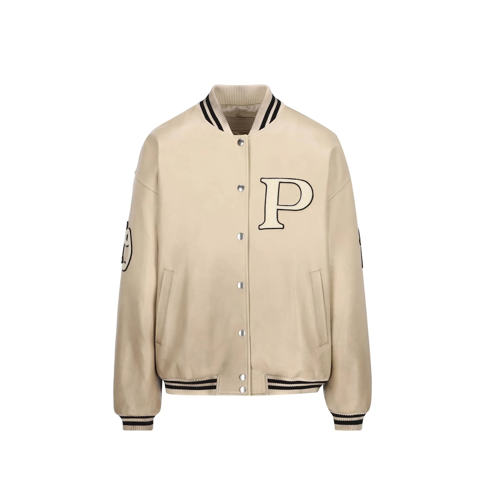 Prada Padded Leather Varsity Jacket In Neutral
