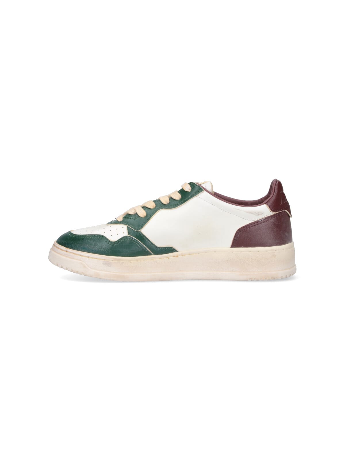 Autry Medalist Low Super Vintage Sneakers In White Pine Grove Leather And Rum Raisin In White