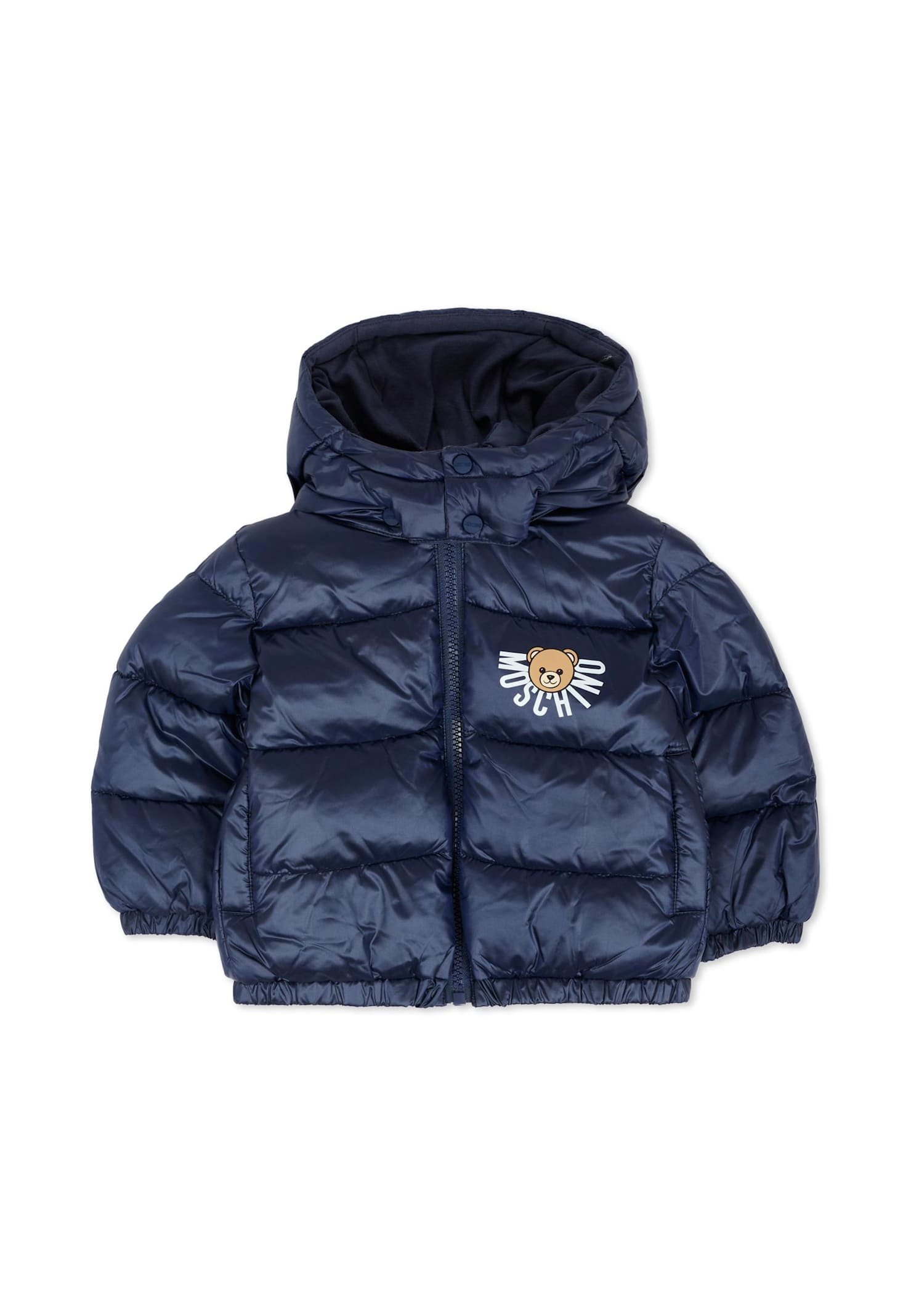 Moschino Blue Down Jacket For Babykids With Teddy Bear In Blue