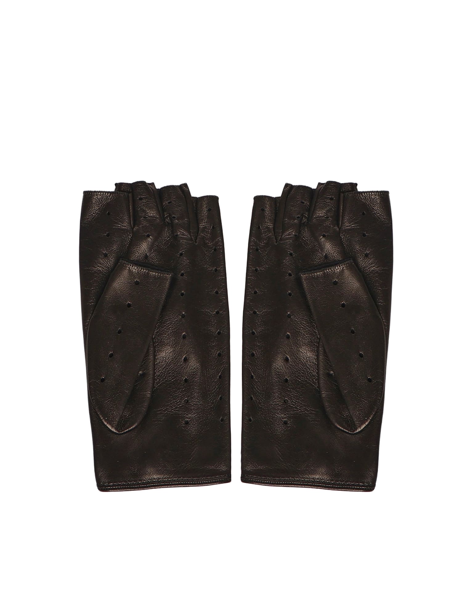 Valentino Leather Gloves With Logo In Black