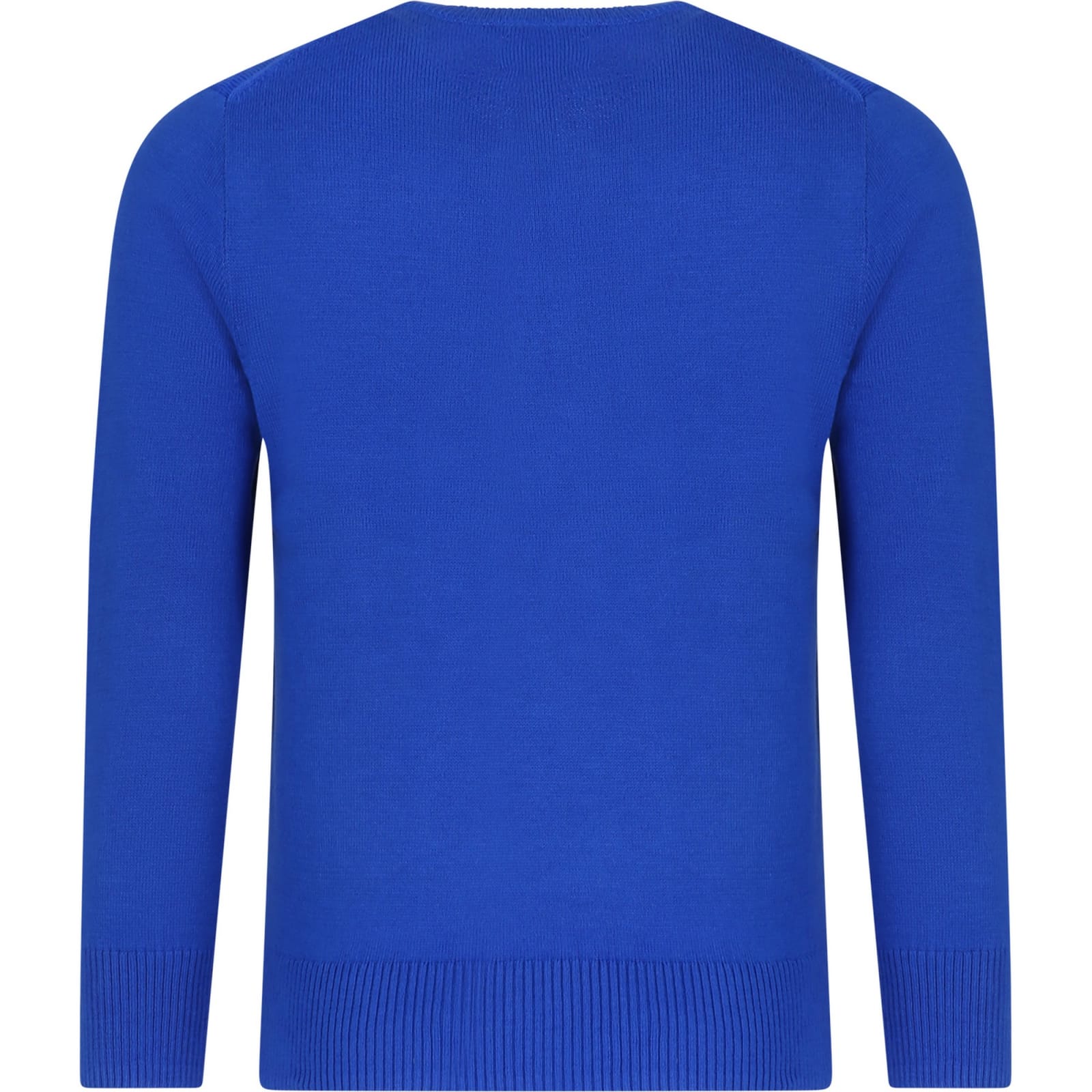 Shop Ralph Lauren Blue Sweater For Boy With Embroidery In Light Blue