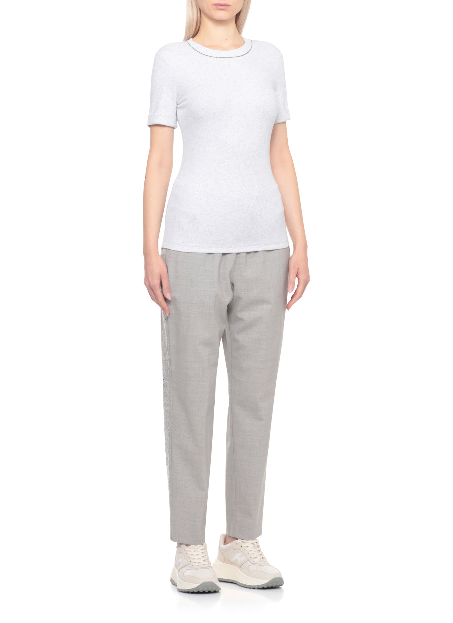 Peserico Fitted Short Sleeve Cotton T-shirt In Gray